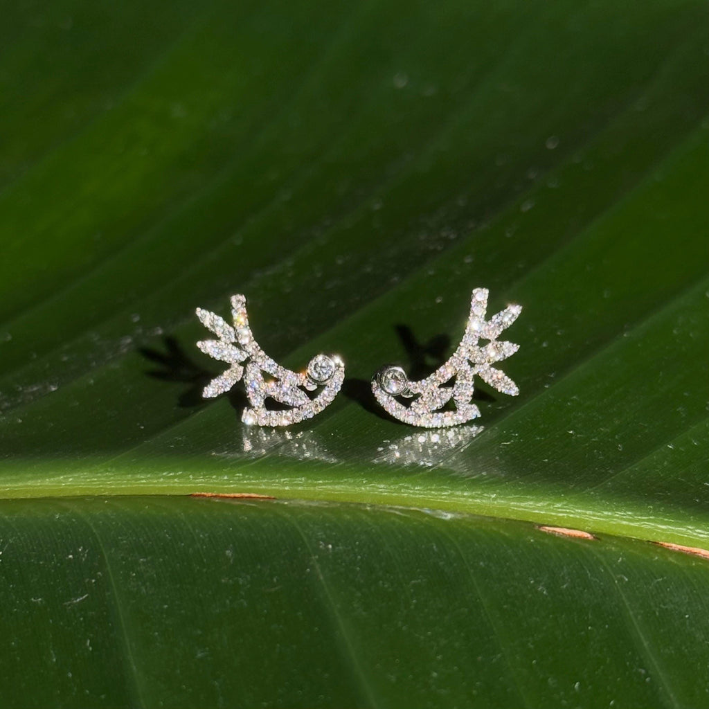 Floral Diamond Stud Earrings in 18k White Gold