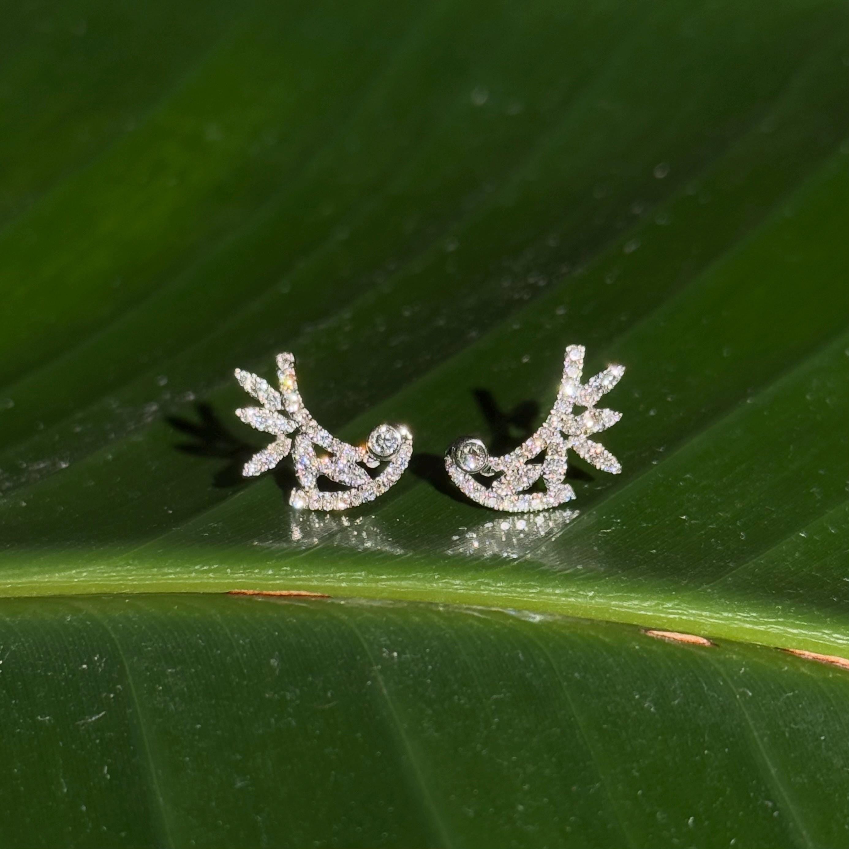 Floral Diamond Stud Earrings in 18k White Gold