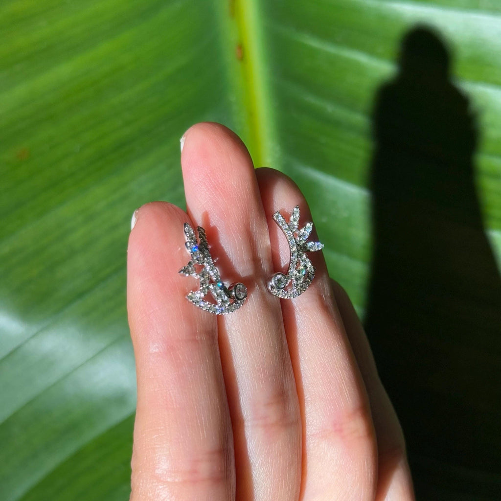 Floral Diamond Stud Earrings in 18k White Gold