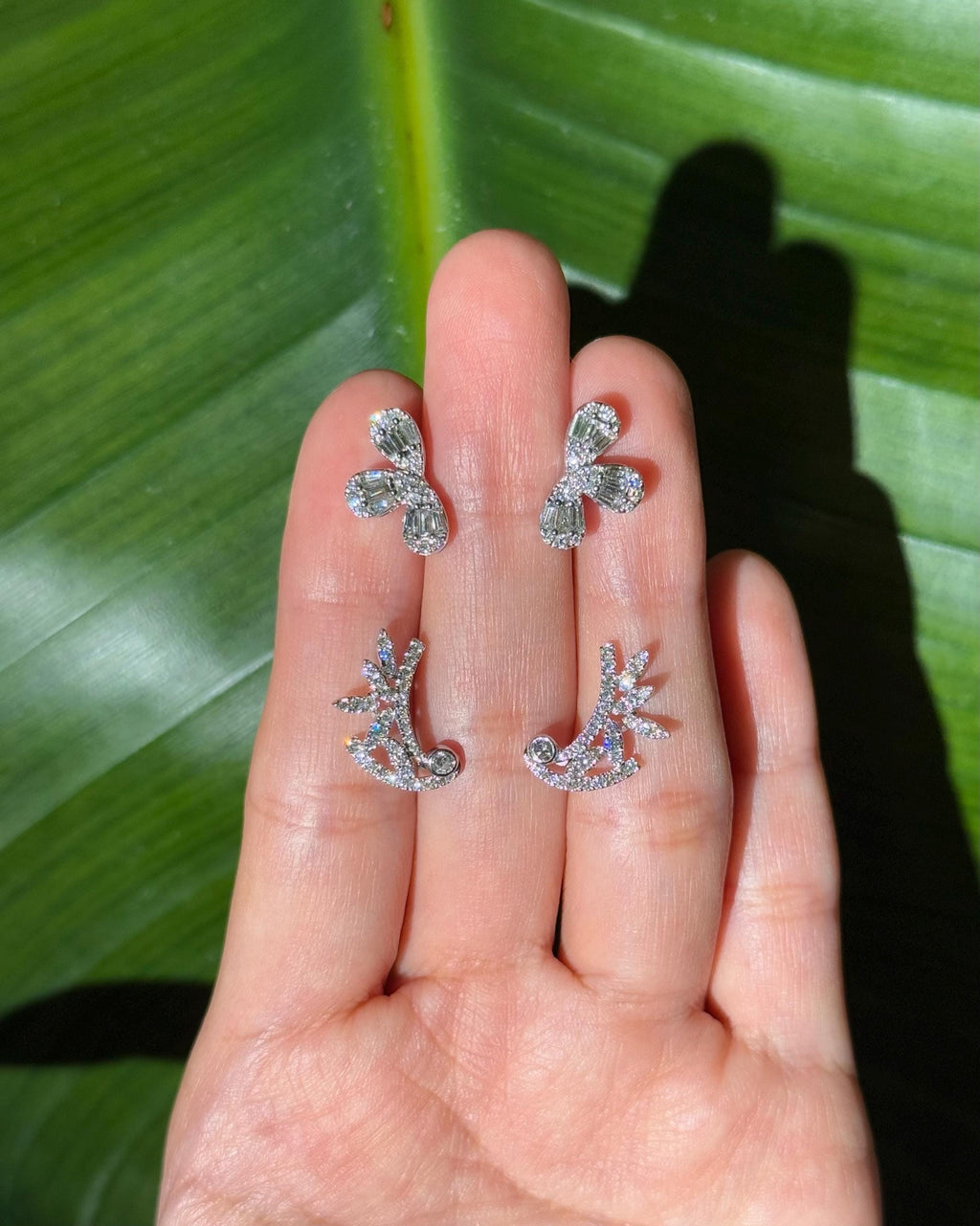 Floral Diamond Stud Earrings in 18k White Gold