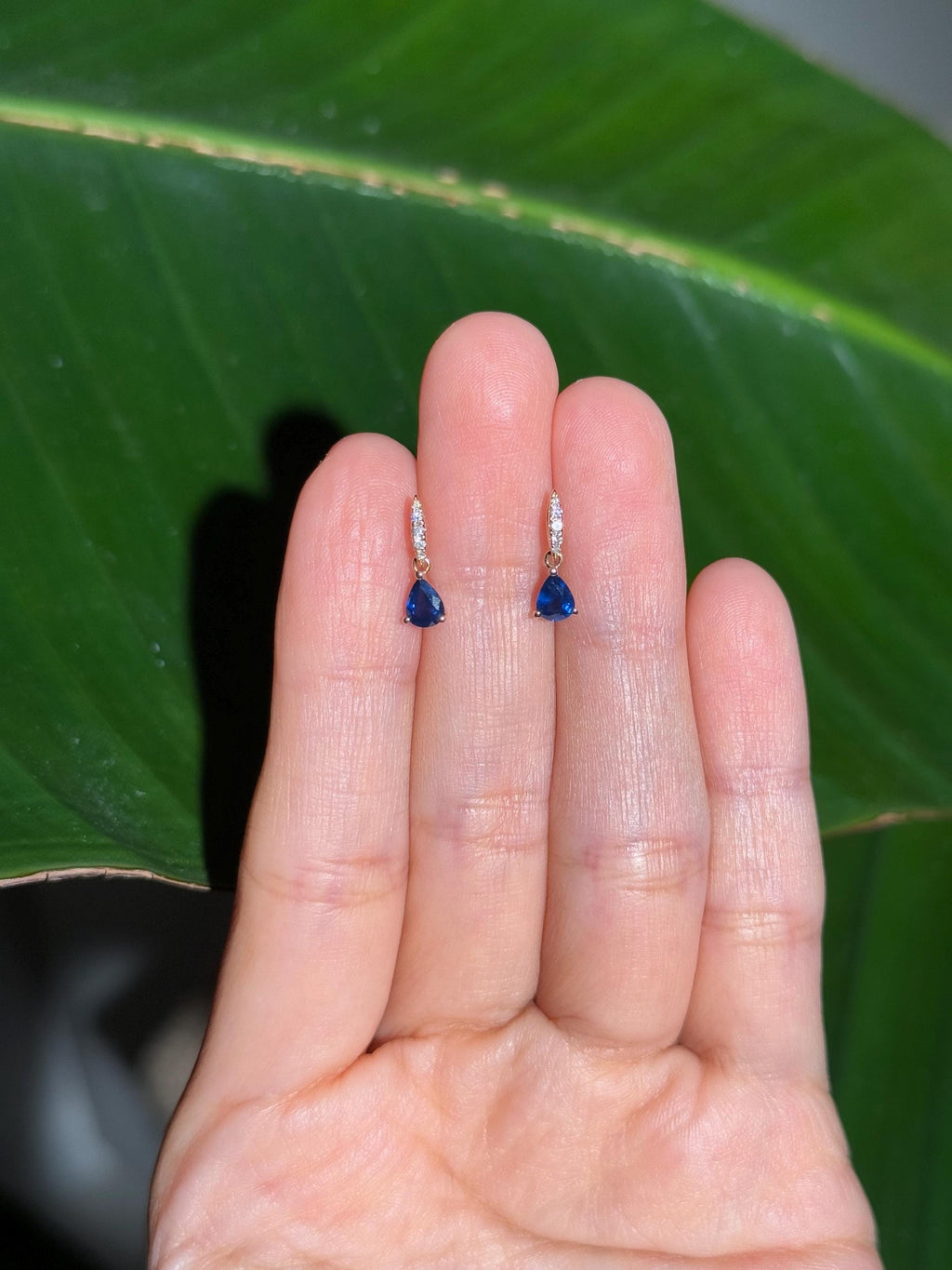 Sapphire Diamond Drop Stud Earrings in 14k Yellow Gold