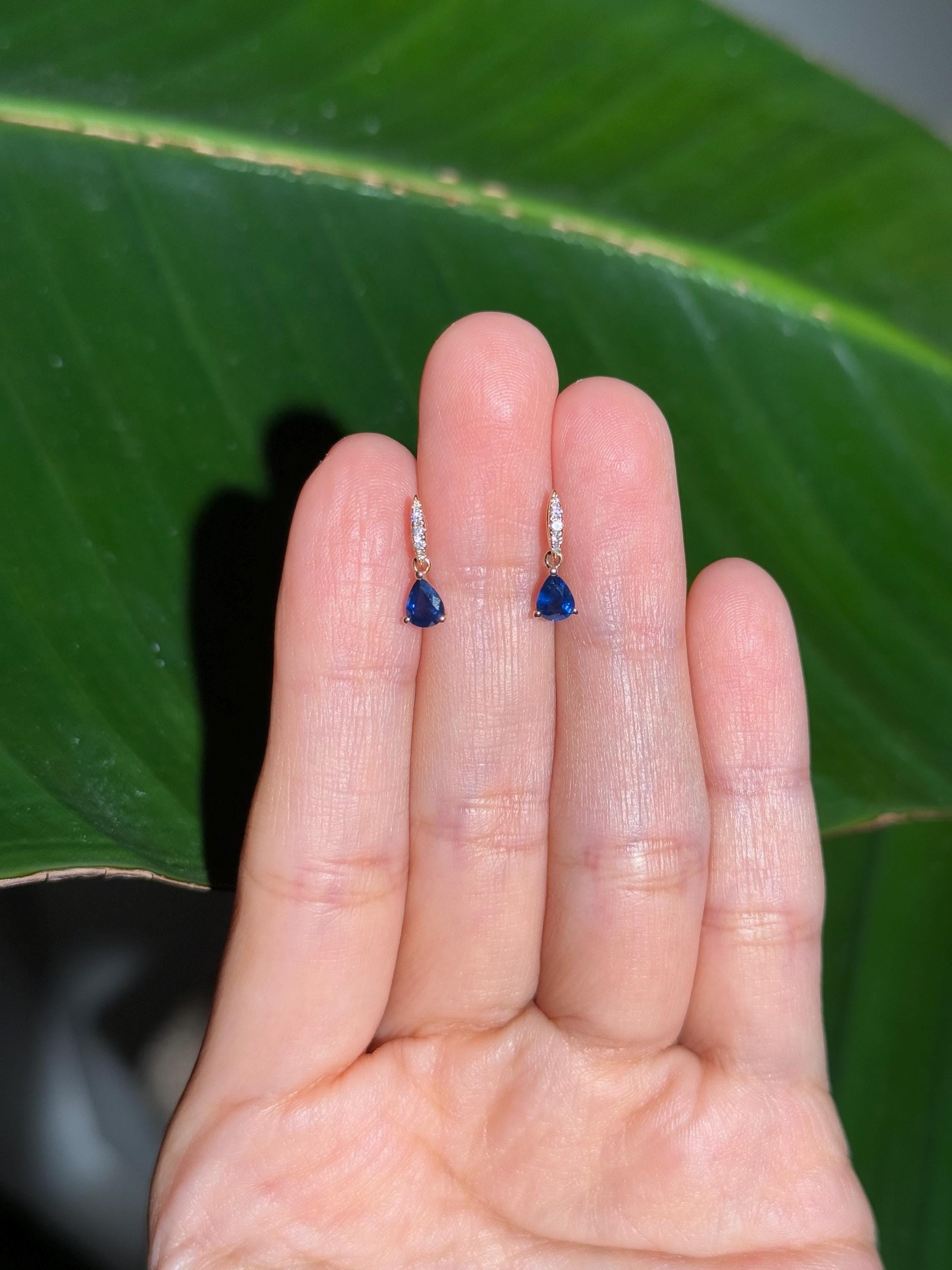 Sapphire Diamond Drop Stud Earrings in 14k Yellow Gold