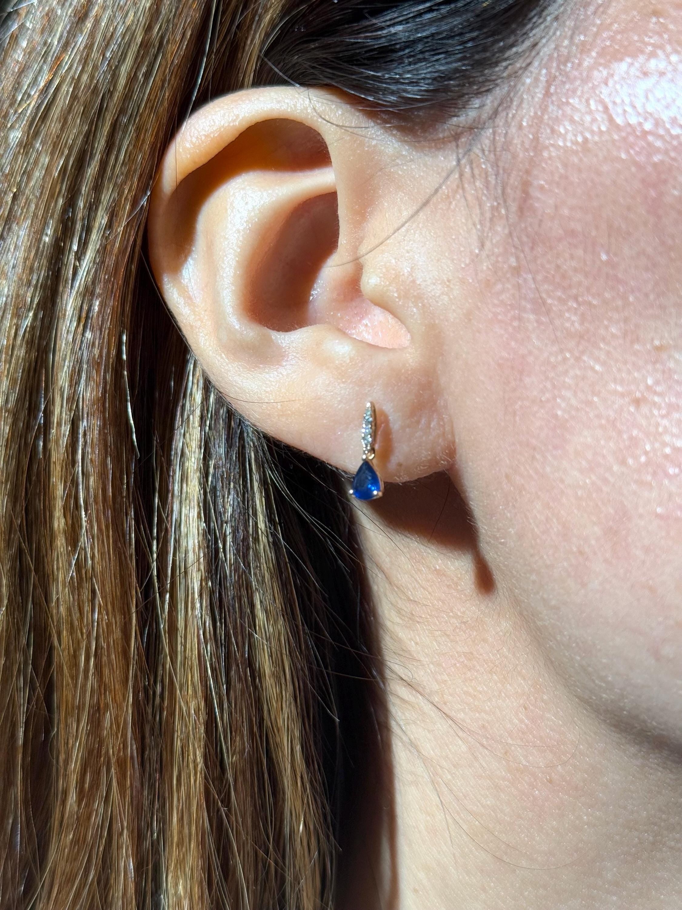 Sapphire Diamond Drop Stud Earrings in 14k Yellow Gold