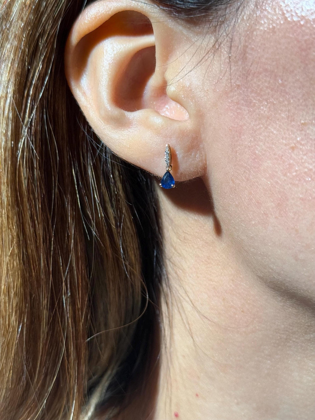 Sapphire Diamond Drop Stud Earrings in 14k Yellow Gold