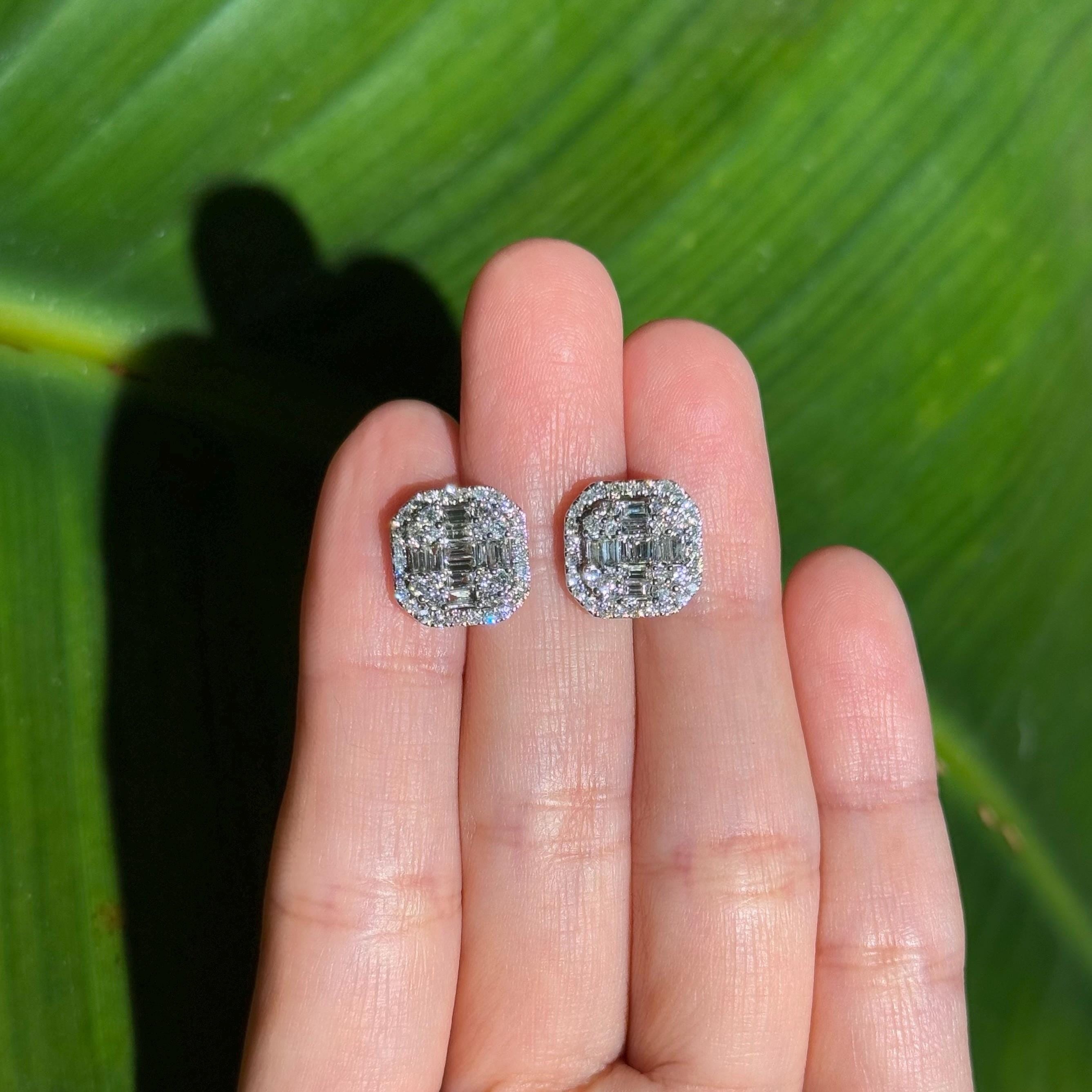Statement Diamond Stud Earrings in 14k White Gold