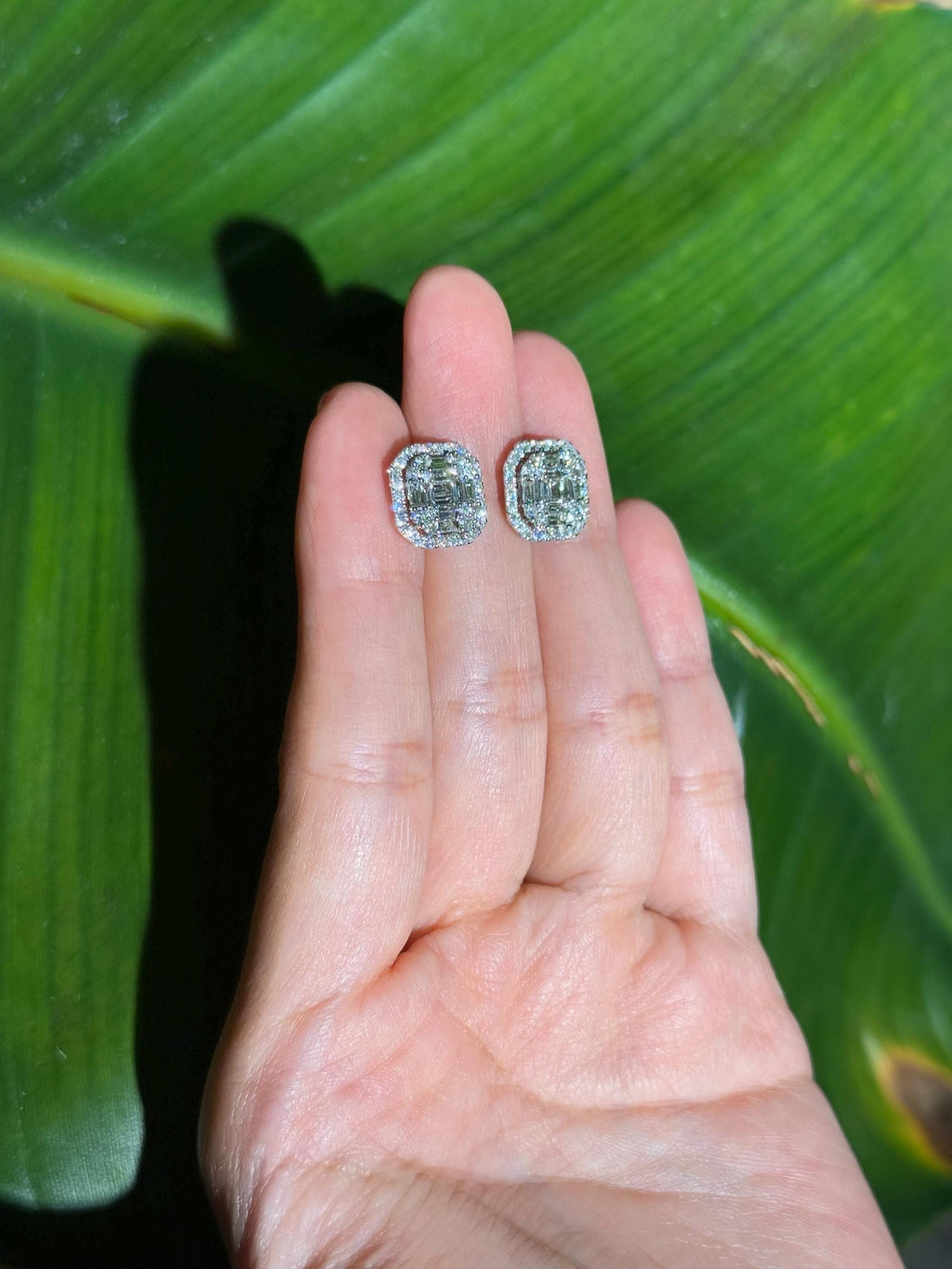 Statement Diamond Stud Earrings in 14k White Gold