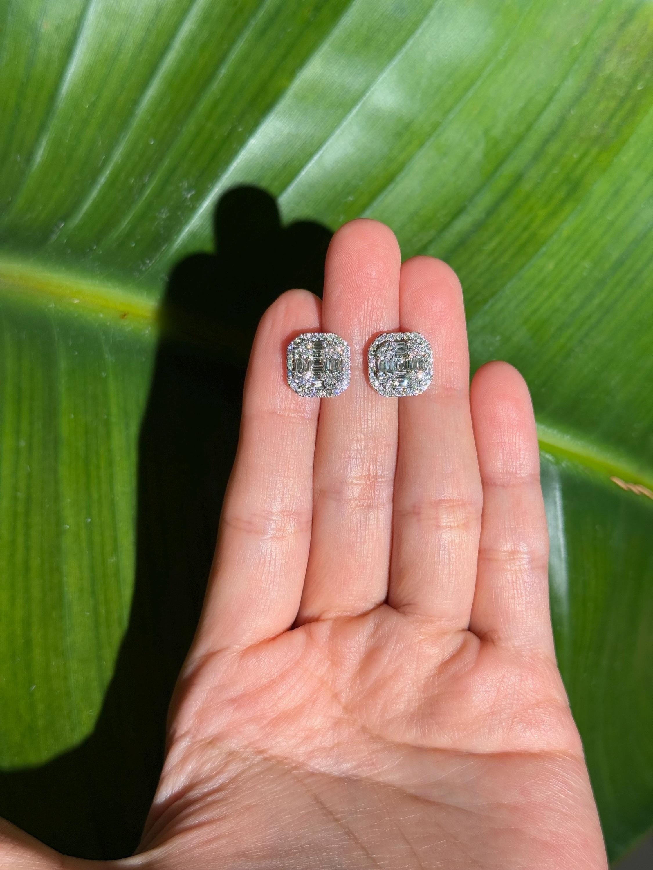 Statement Diamond Stud Earrings in 14k White Gold