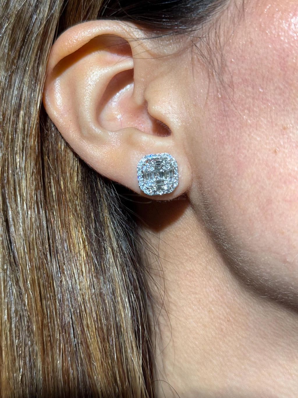 Statement Diamond Stud Earrings in 14k White Gold