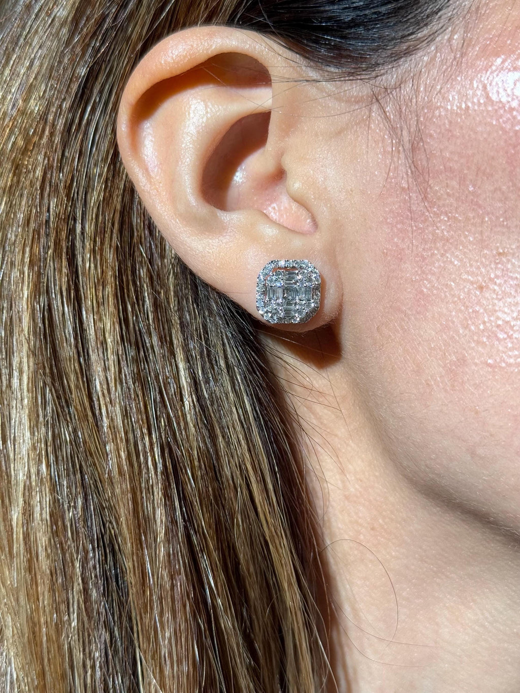 Statement Diamond Stud Earrings in 14k White Gold