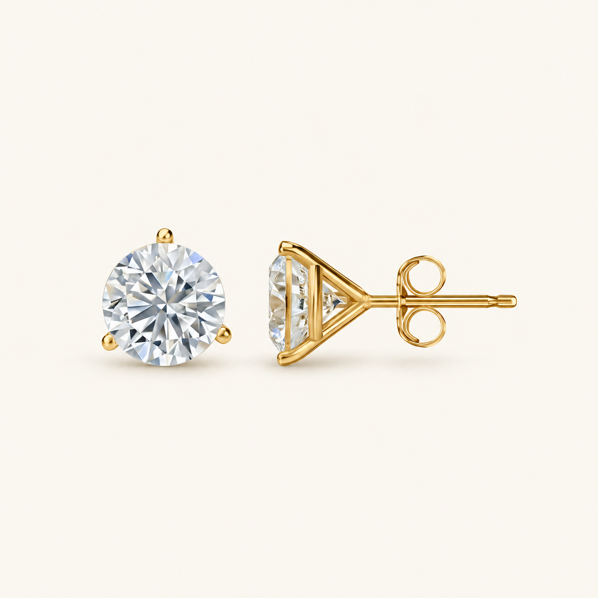Lab-Grown Diamond Martini Stud Earrings 3.00 CTW IGI Certified VS1 F in 14K Yellow Gold
