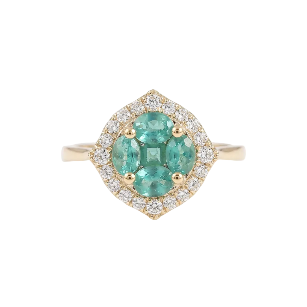Emerald & Diamond Floral Ring in 14K Yellow Gold – 0.70 CT Emeralds & 0.27 CTW Diamonds