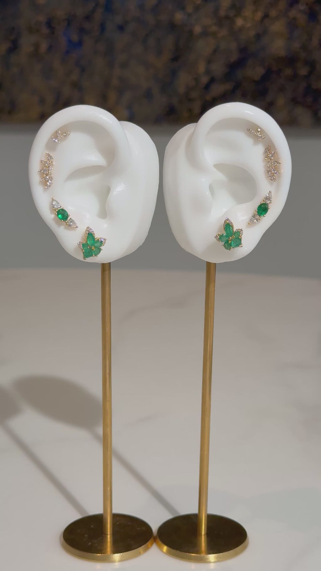 Diamond Emerald Crawler Earrings in 18K Yellow Gold