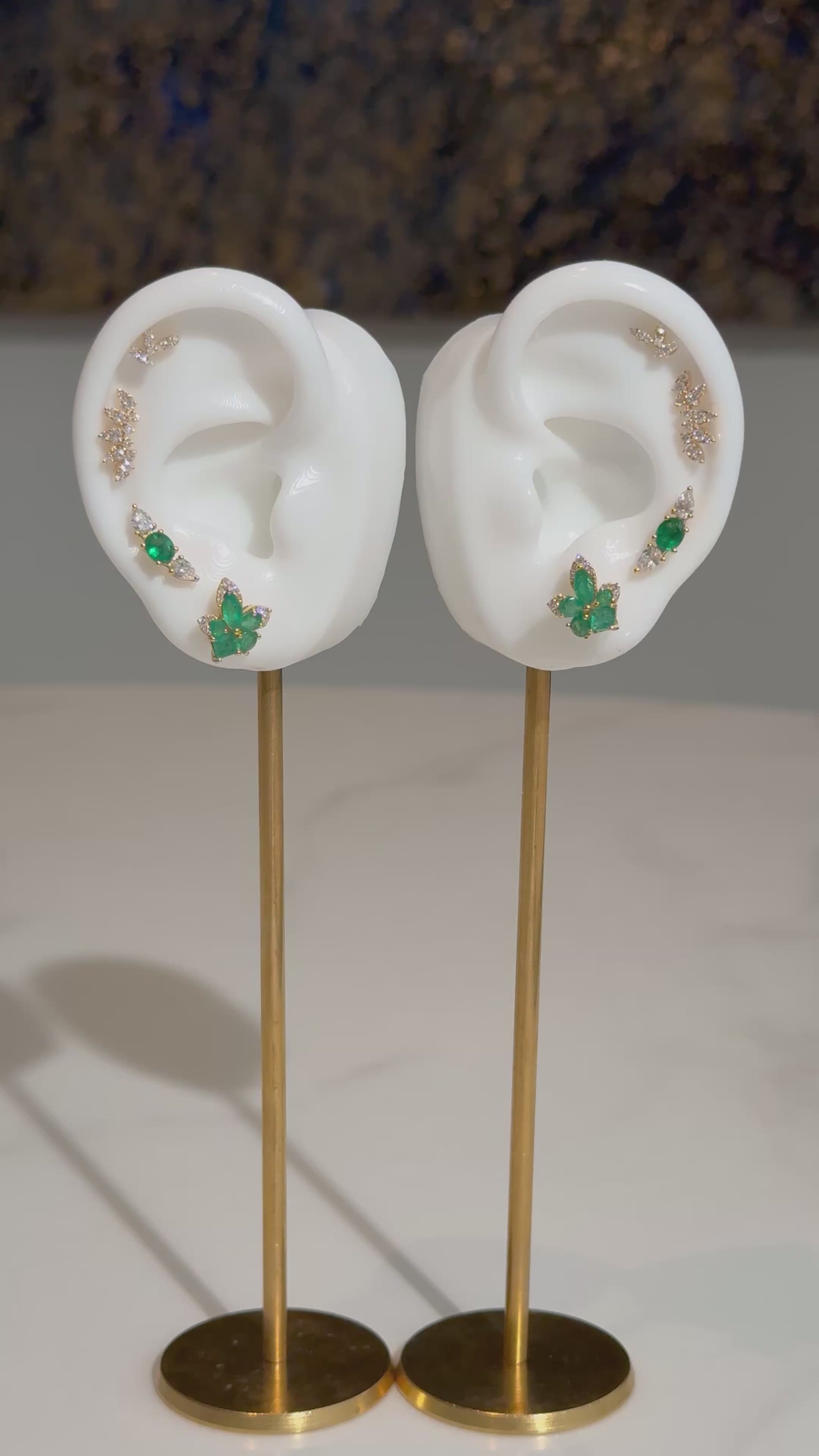 Diamond Emerald Crawler Earrings in 18K Yellow Gold