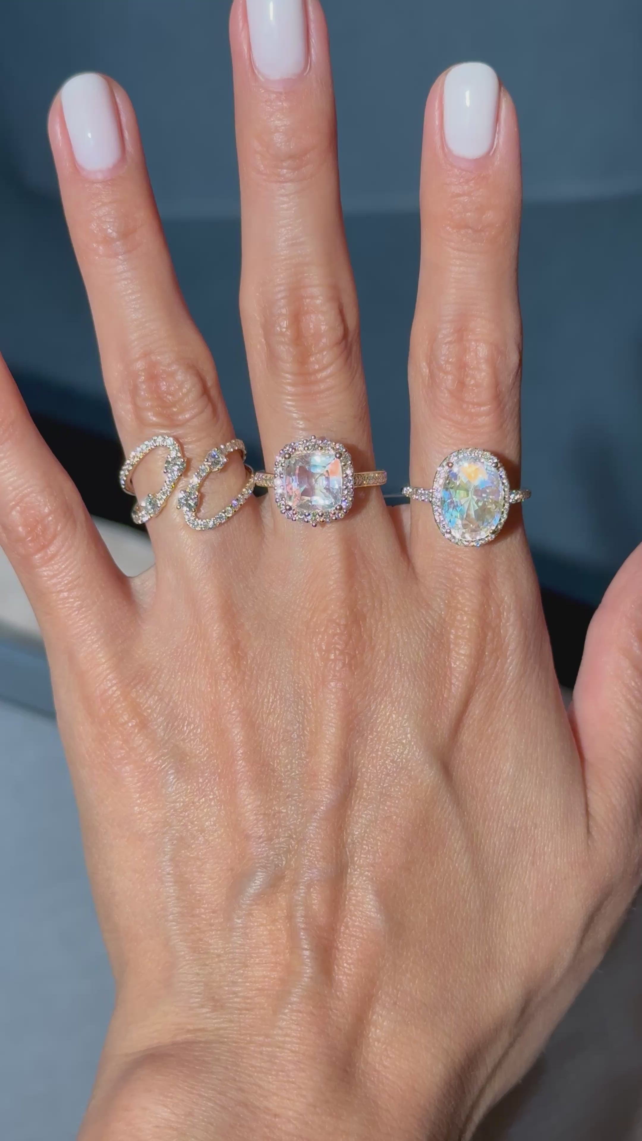 Rainbow Moonstone Diamond Ring in 14K Yellow Gold