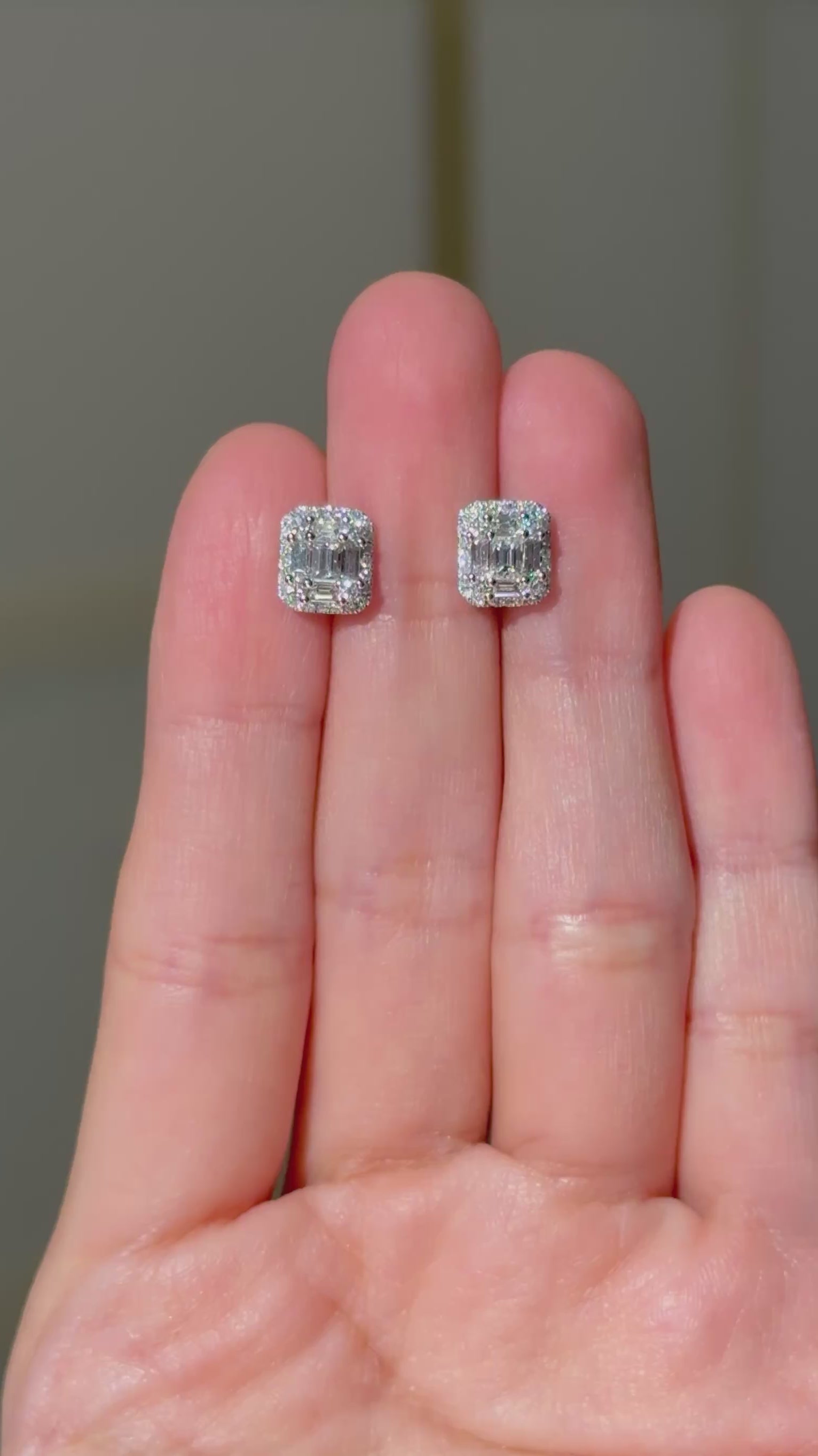 Emerald Cut Diamond Studs 18K White Gold