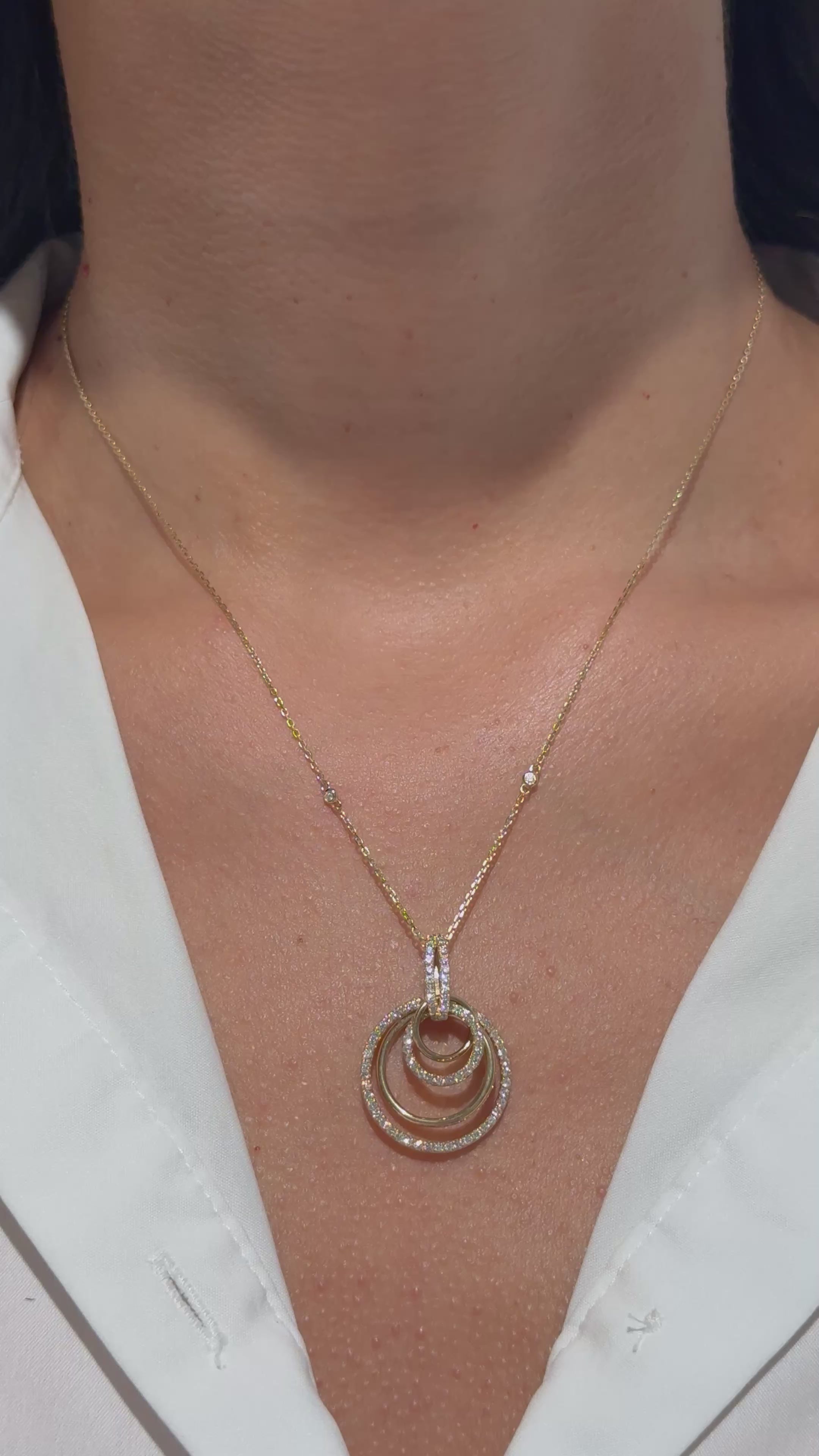 Double Diamond Hoop Necklace in 14K Yellow Gold – 0.73 CTW Modern Fine Jewelry