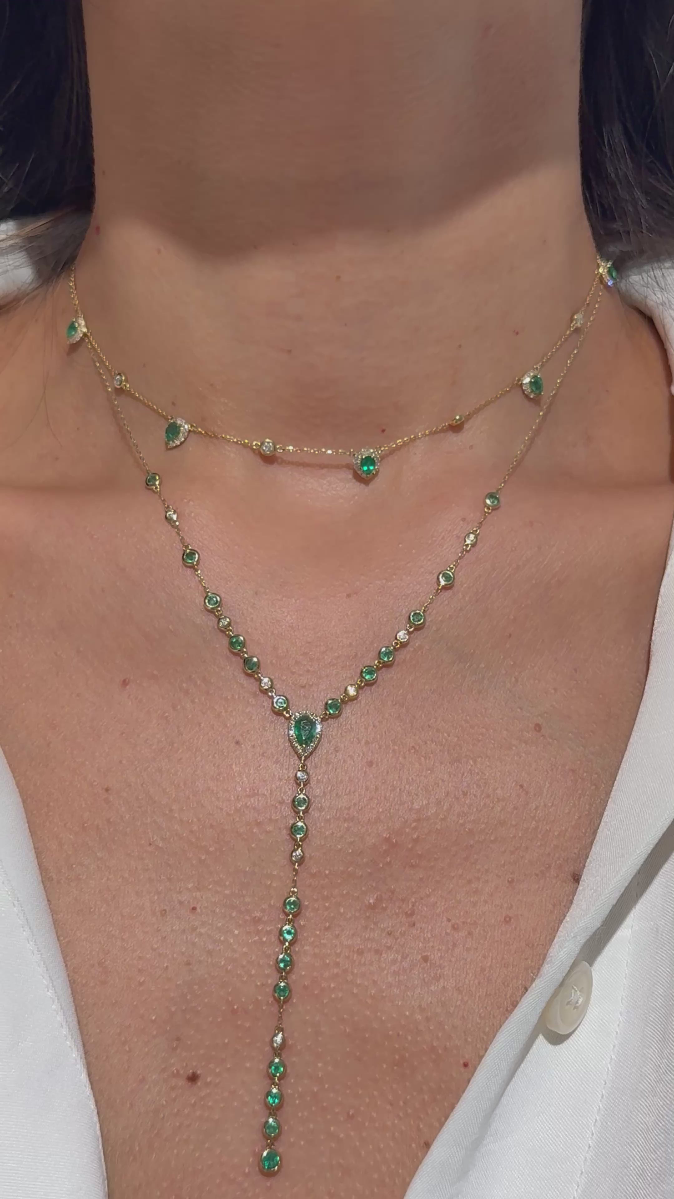 Classy Diamond Emerald Necklace in 14K Yellow Gold