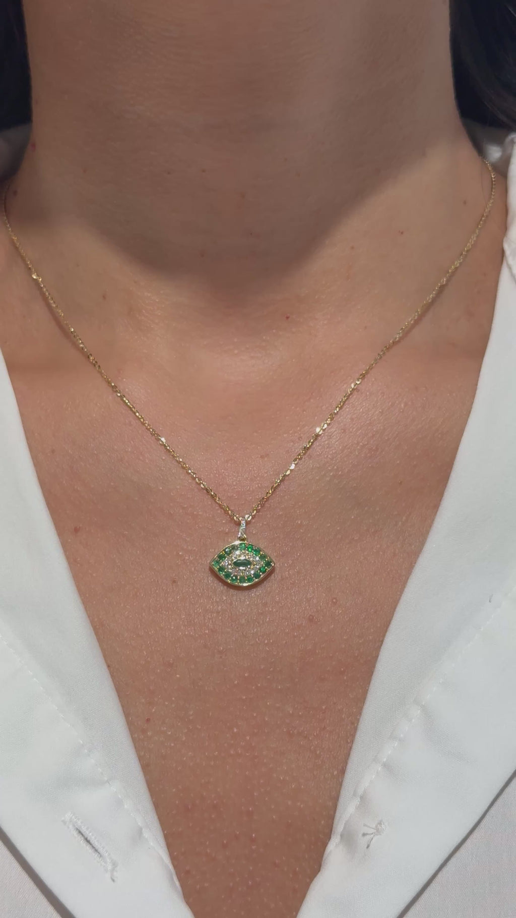 Evil Eye Emerald & Diamond Necklace in 14K Yellow Gold – Protective Fine Jewelry