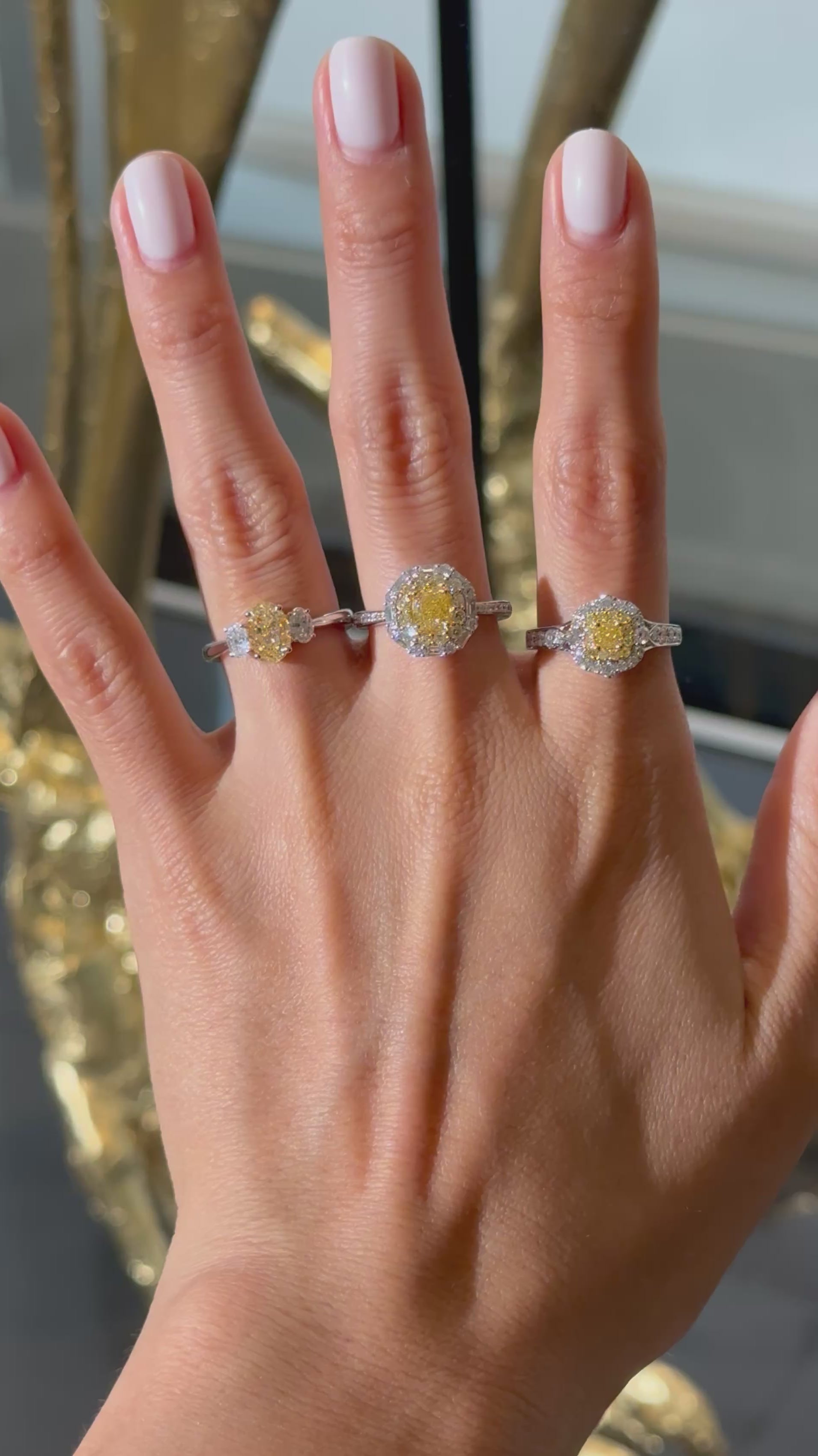 Yellow Diamond Ring in 18K Two Tone Gold