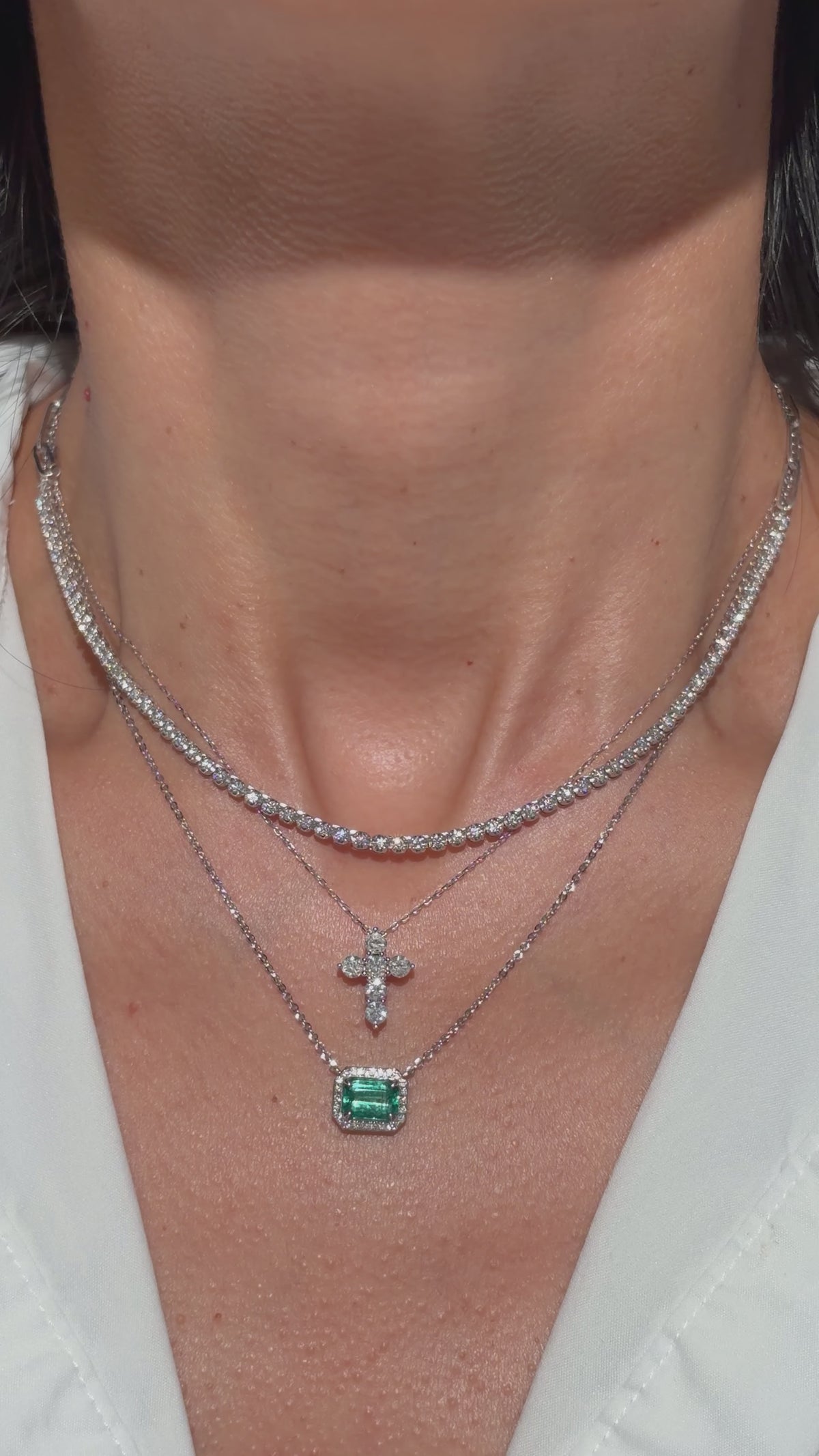 Diamond Emerald Necklace in 14K White Gold