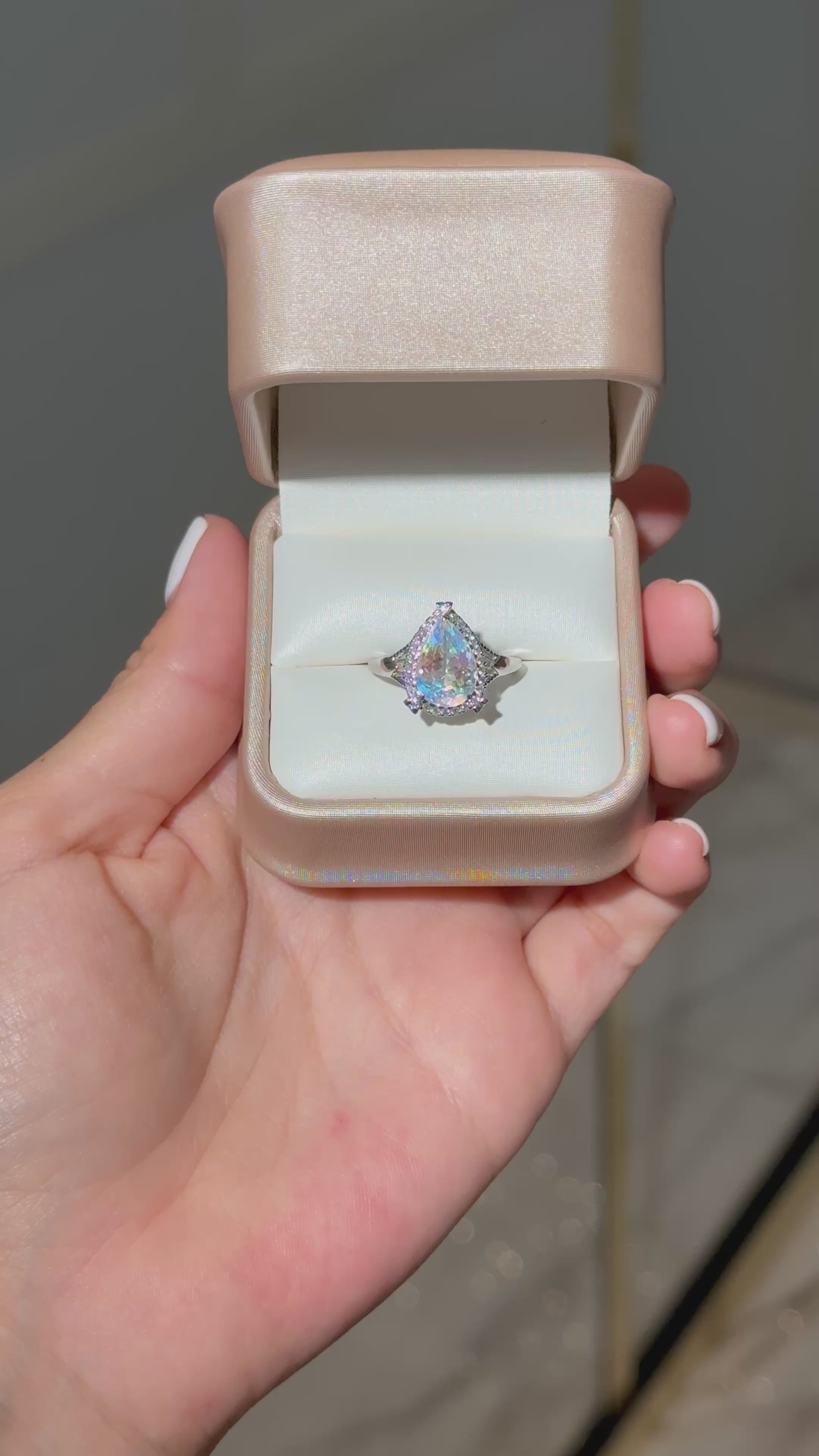Rainbow Moonstone Diamond Ring in 14K White Gold