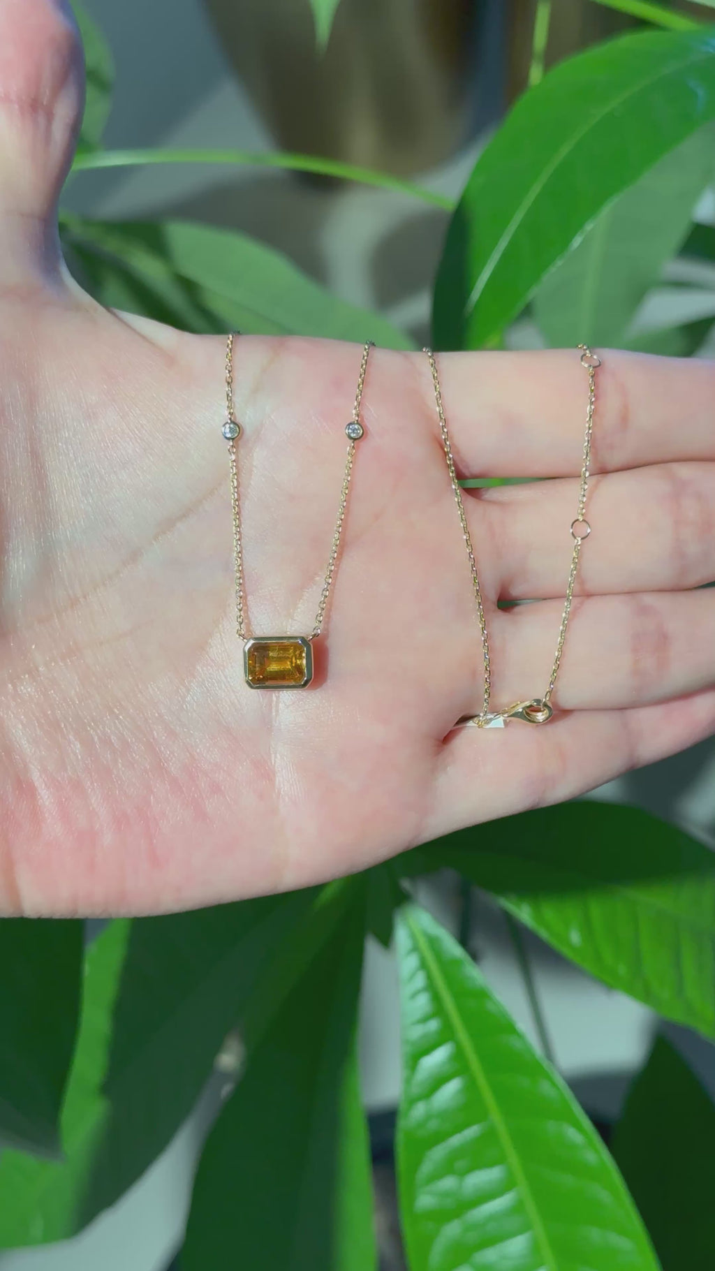 Emerald-Cut Citrine & Diamond Pendant Necklace in 14K Yellow Gold – 1.53 CT Citrine