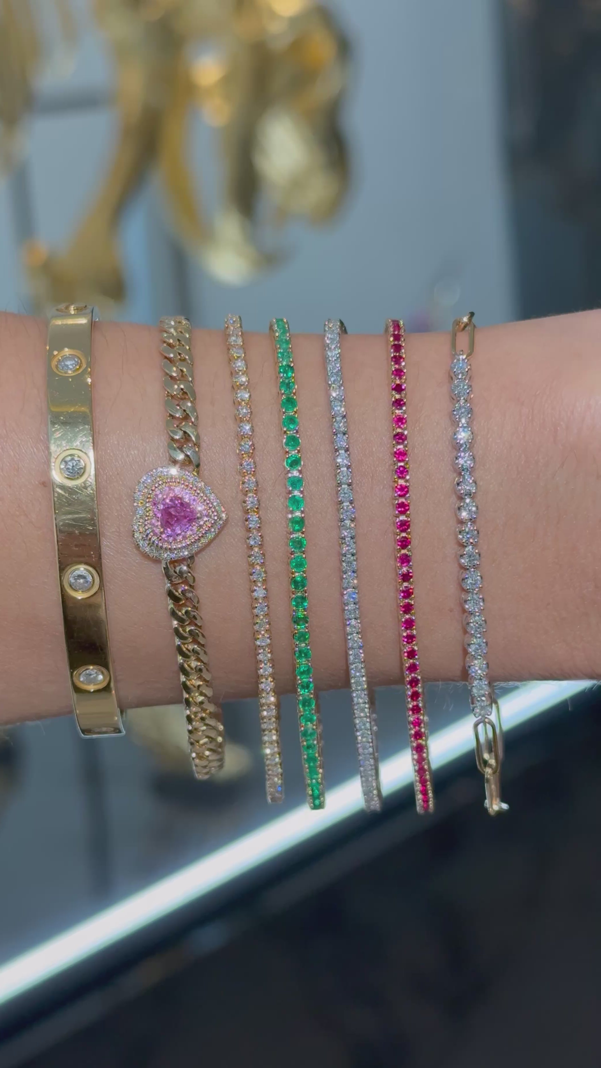 Heart Pink Sapphire & Diamond Bracelet in 14K Yellow Gold – Romantic Fine Jewelry