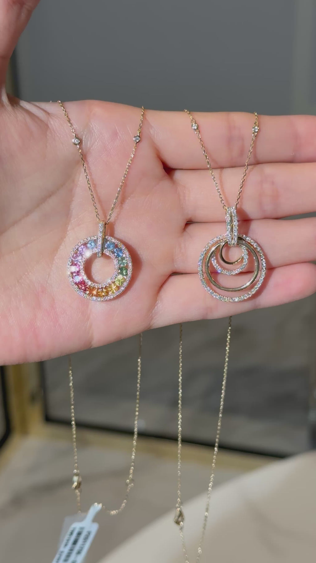 Rainbow Sapphire Diamond Necklace in 14K Yellow Gold