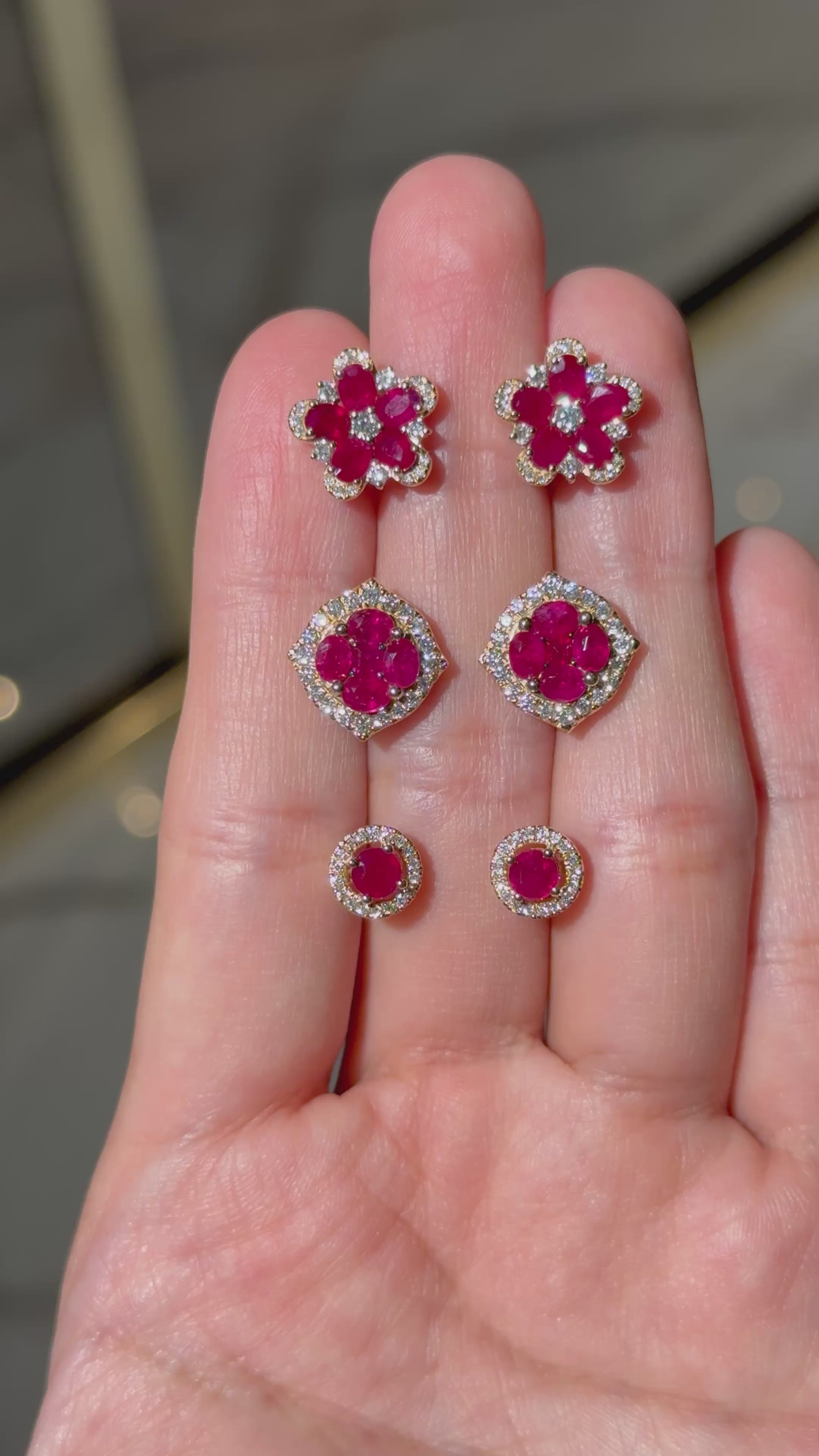Diamond & Ruby Floral Stud Earrings in 14K Yellow Gold – 2.05 CT Rubies & 0.37 CTW Diamonds