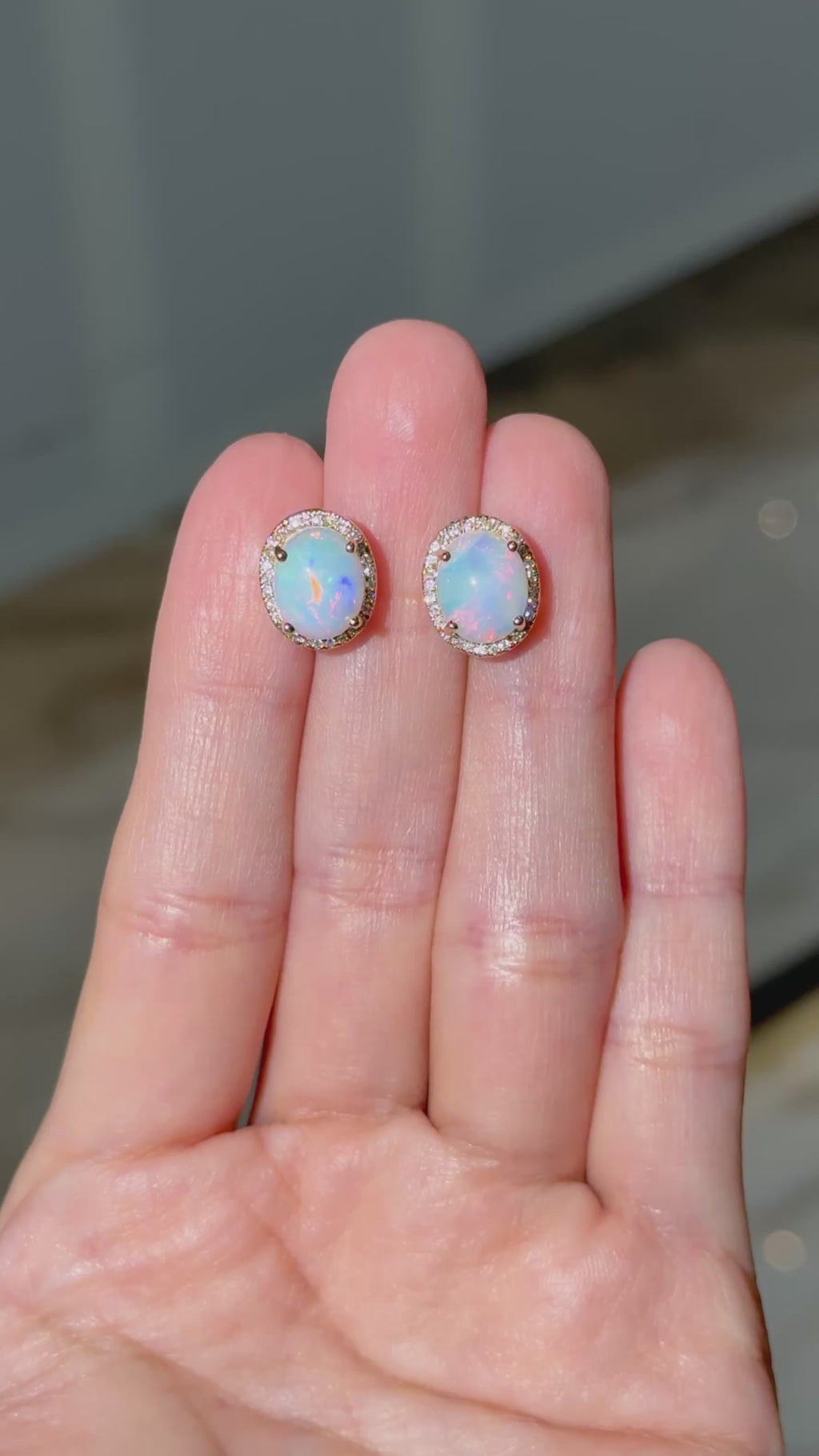 Opal Diamond Earrings in 14k Yellow Gold