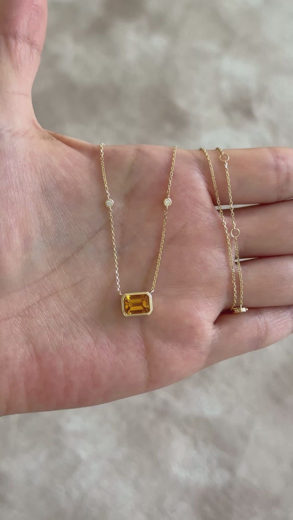 Emerald-Cut Citrine & Diamond Pendant Necklace in 14K Yellow Gold – 1.53 CT Citrine