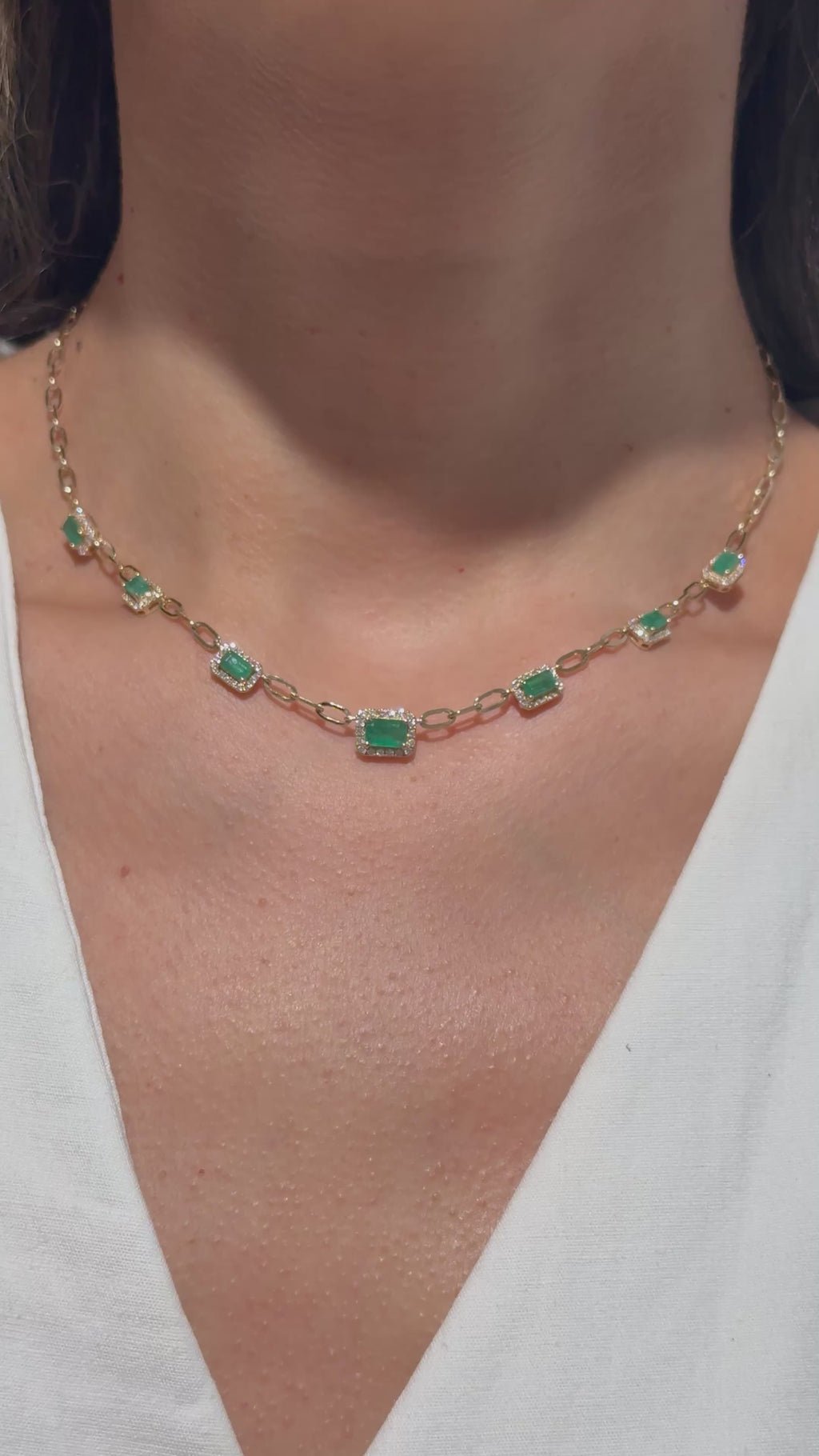 Emerald Diamond Choker Necklace in 14K Yellow Gold