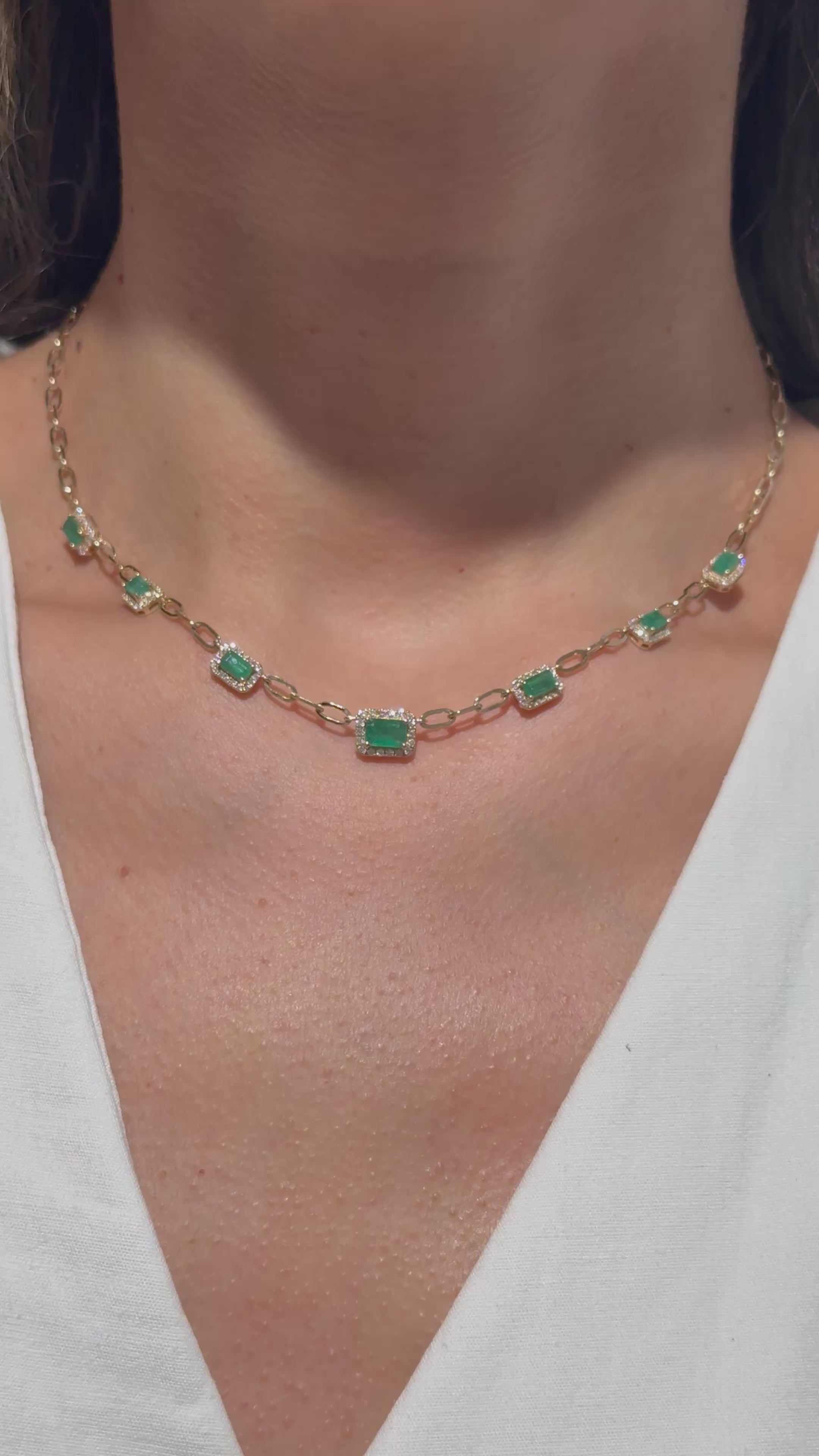 Emerald Diamond Choker Necklace in 14K Yellow Gold