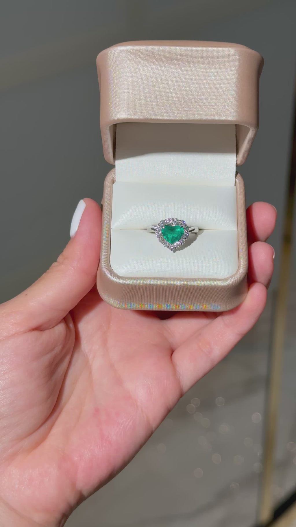 Heart Shape Colombian Emerald Diamond Ring in Platinum