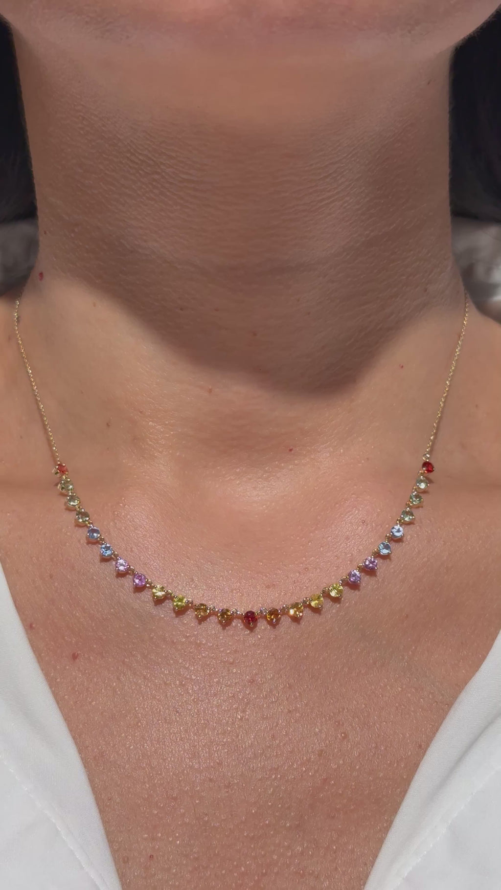 Rainbow Sapphire Station Necklace in 14K Yellow Gold – 3.21 CTW Natural Multi-Color Sapphires