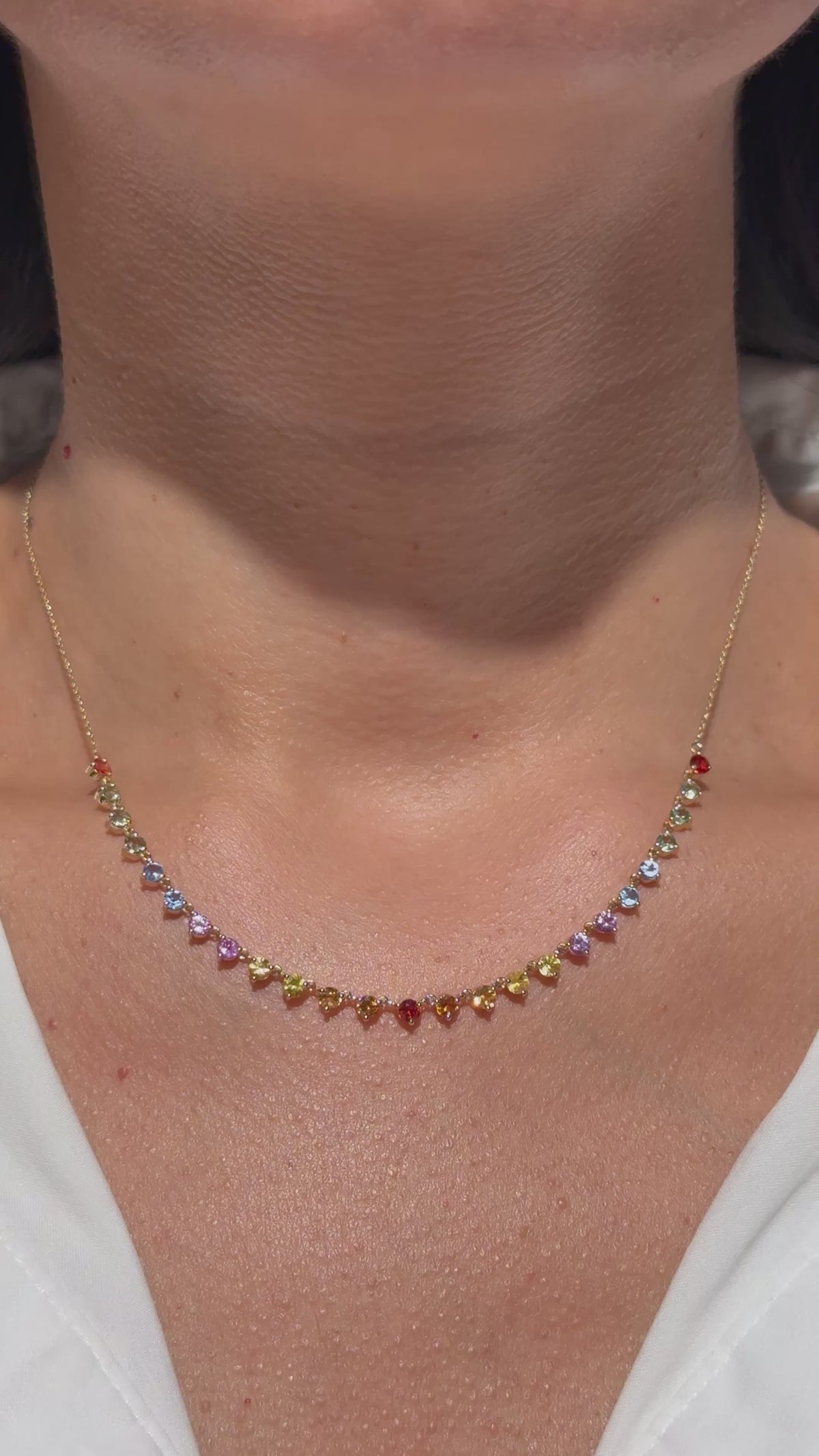 Rainbow Sapphire Station Necklace in 14K Yellow Gold – 3.21 CTW Natural Multi-Color Sapphires