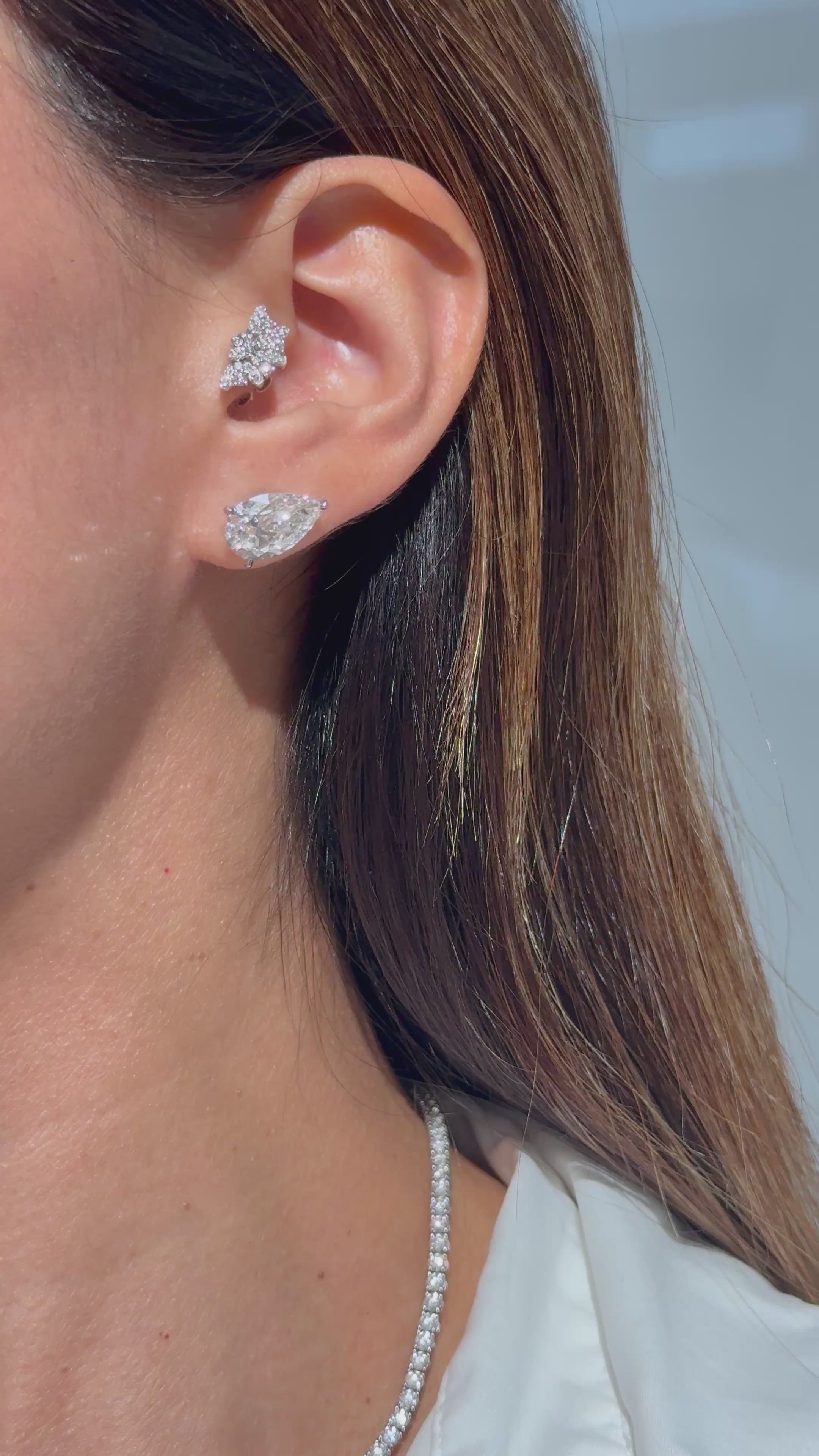 Lab-Grown Diamond Pear Shape Martini Stud Earrings 8.00 CTW IGI Certified VS1 E in 14K White
