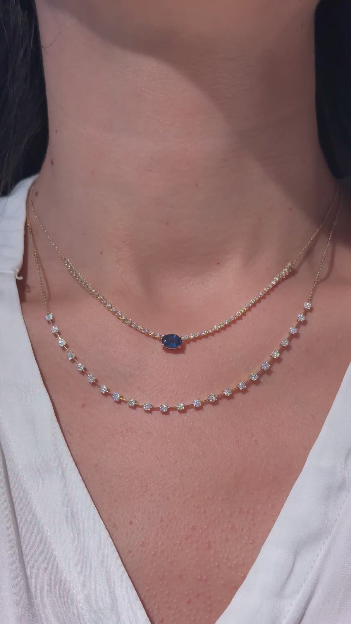 Oval Sapphire & Diamond Station Necklace in 14K Yellow Gold – 1.15 CT Natural Sapphire