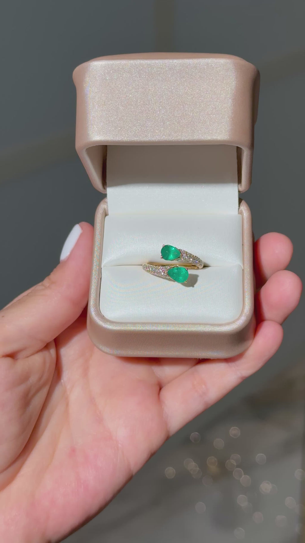 Emerlad Diamond Bypass Ring in 14k Yellow Gold