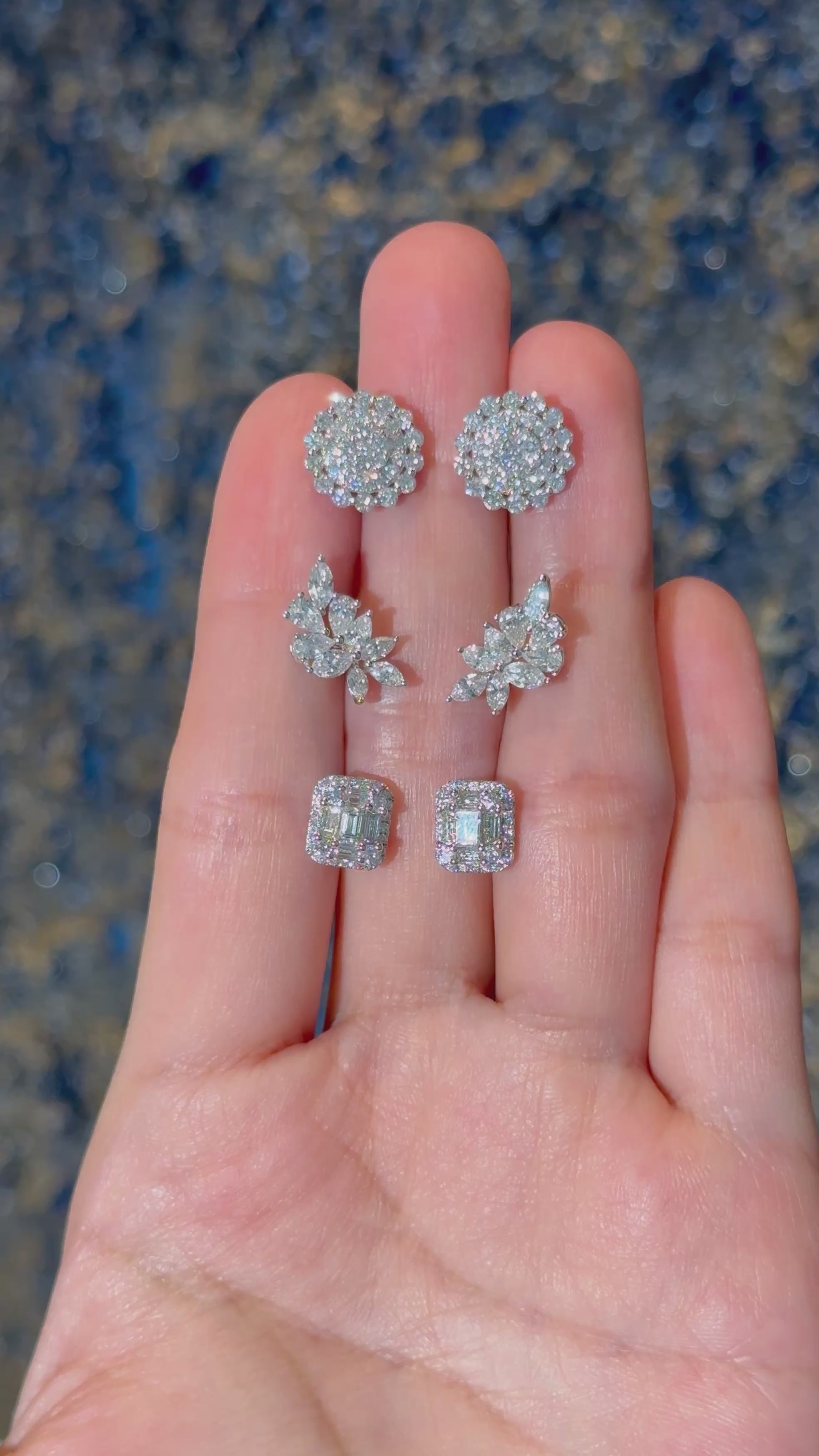 Emerald Cut Diamond Studs 18K White Gold