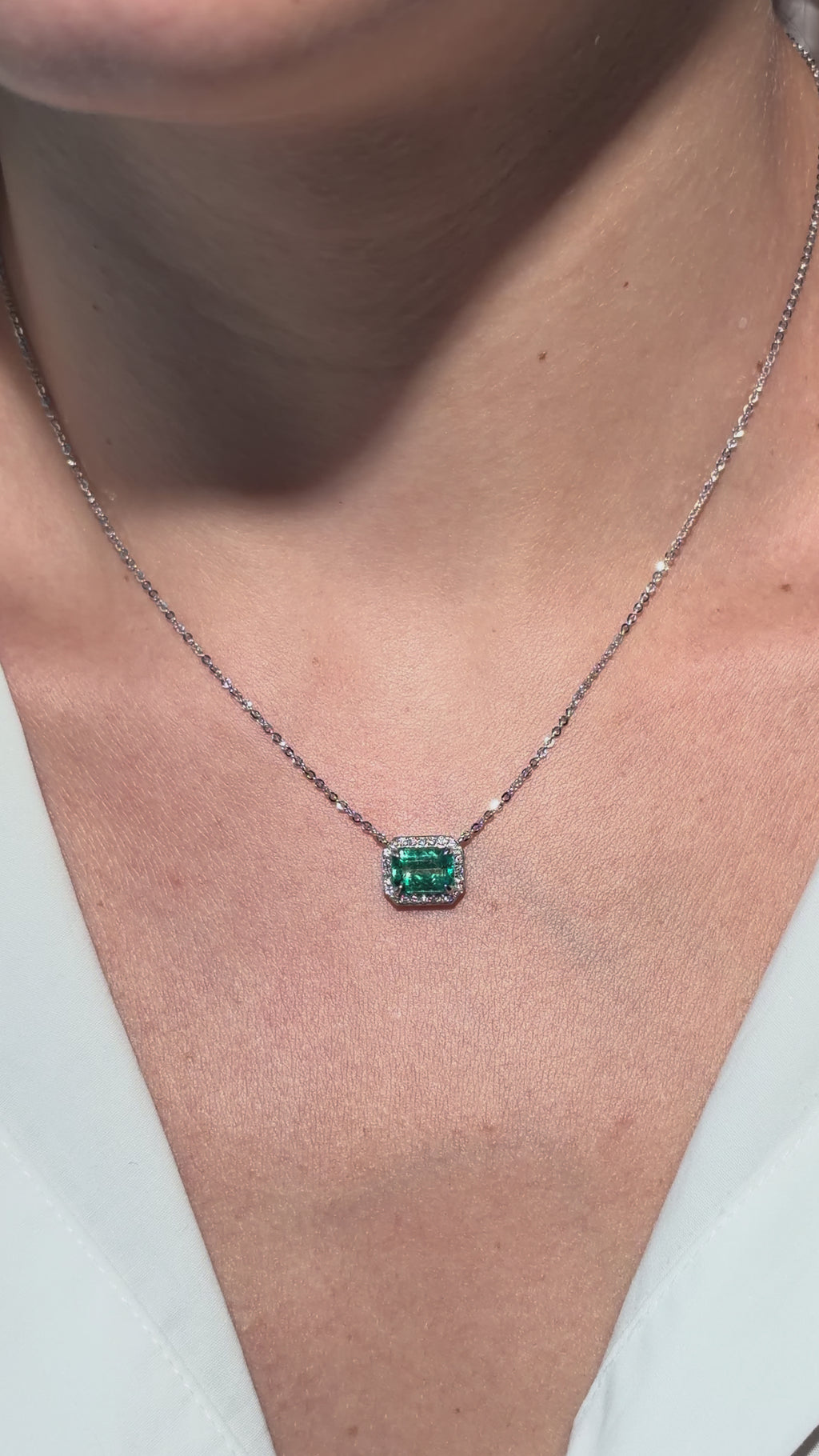 Diamond Emerald Necklace in 14K White Gold