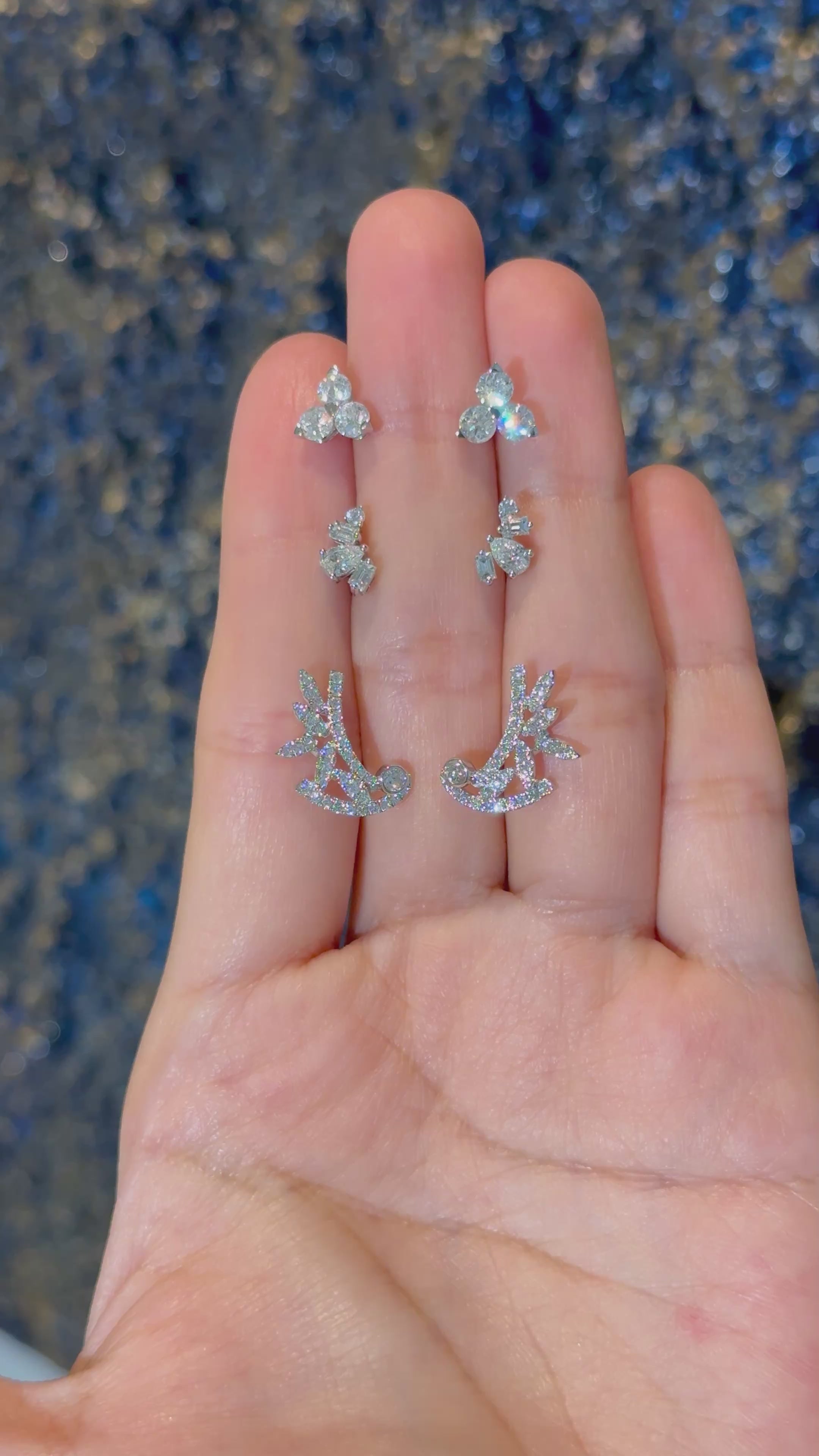 Trio Diamond Studs in 14K White Gold