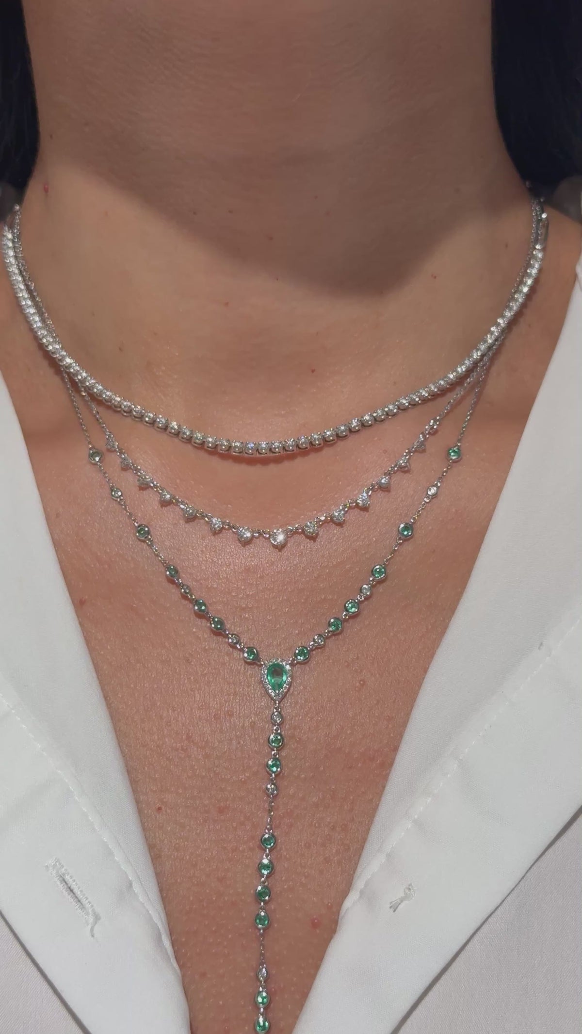 Diamond Station Necklace in 14K White Gold – 1.0 CTW Natural Diamonds