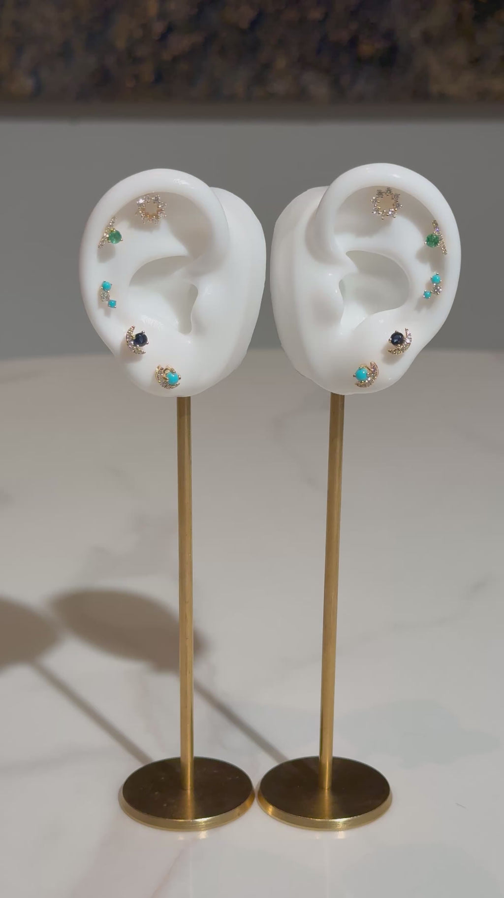 Moon Diamond Turquoise Stud Earrings in 18k Yellow Gold