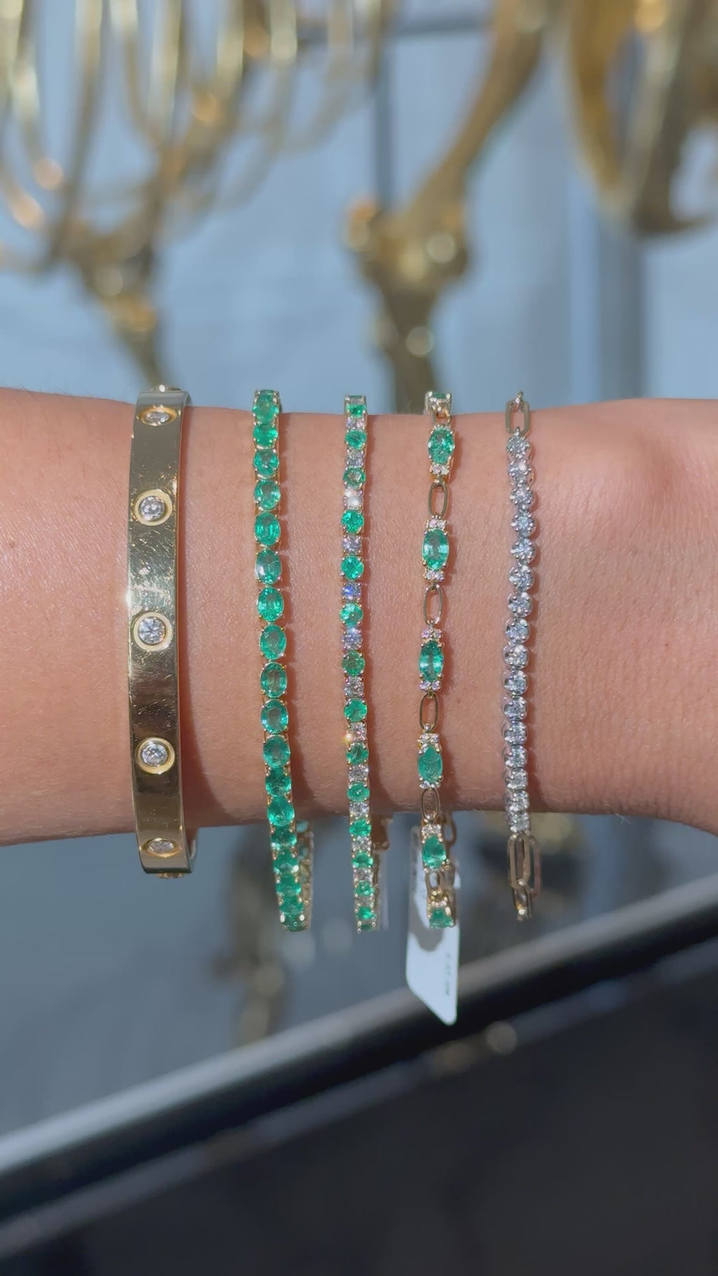 Diamond Emerald Bracelet in 14K Yellow Gold