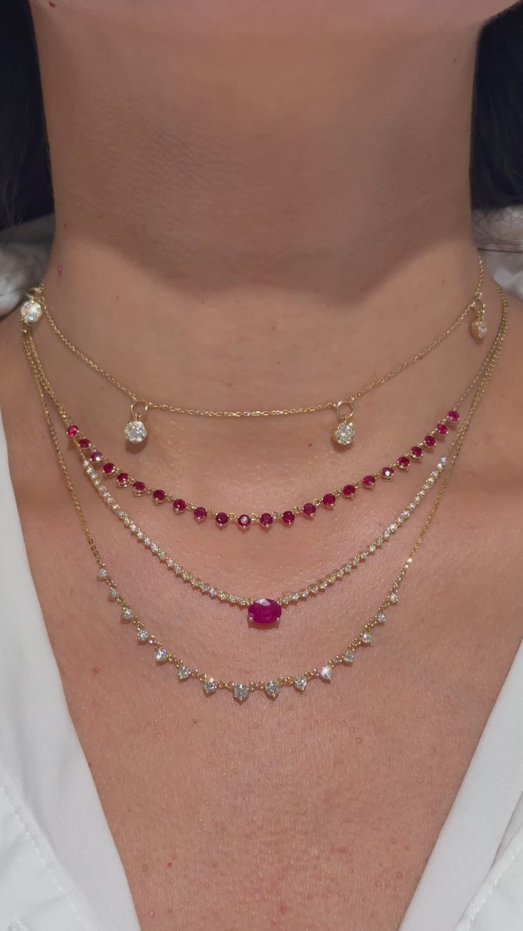 Oval Ruby & Diamond Station Necklace in 14K Yellow Gold – 1.15 CT Natural Ruby