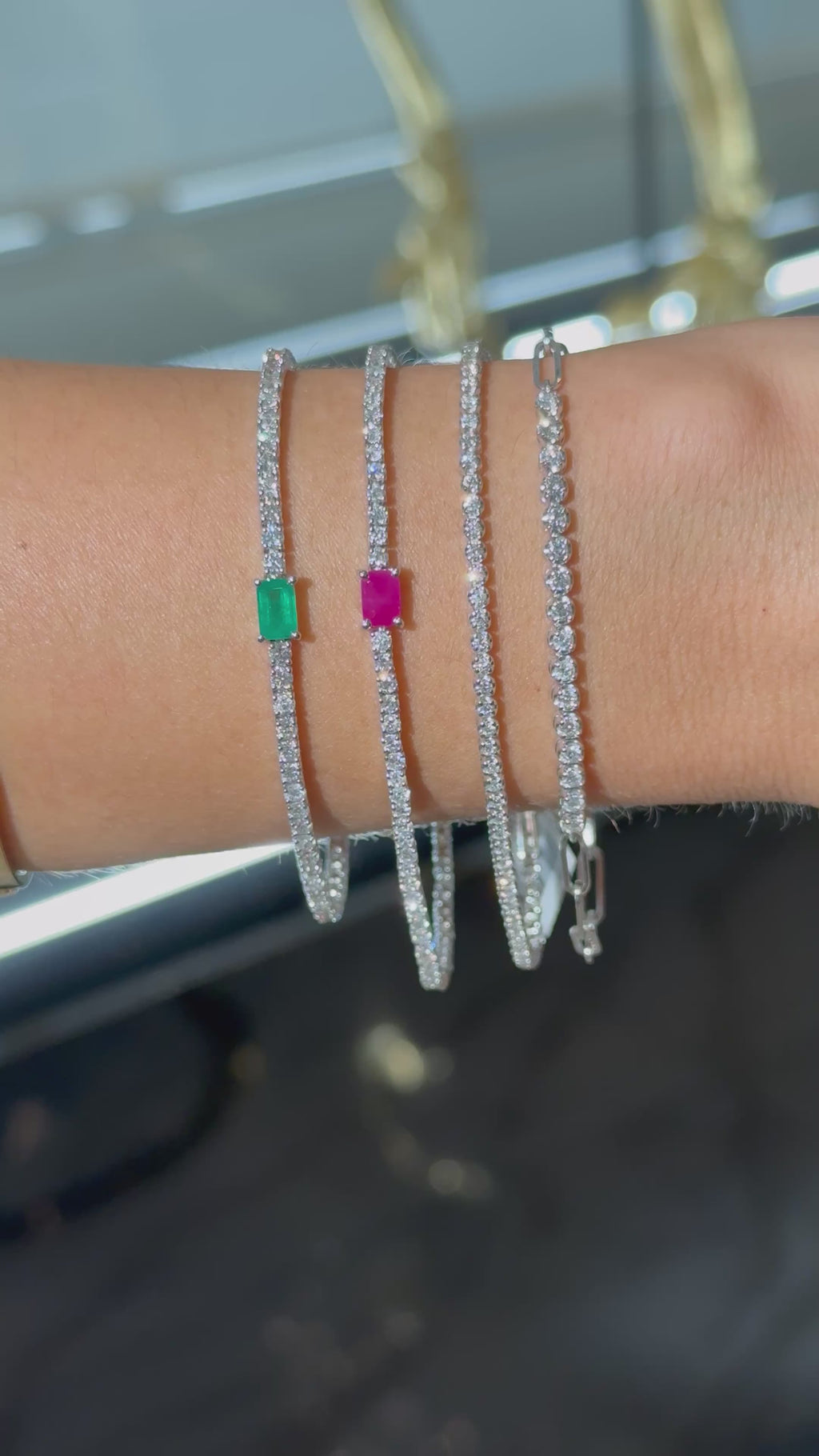 Emerald Diamond Tennis Bracelet in 14k White Gold