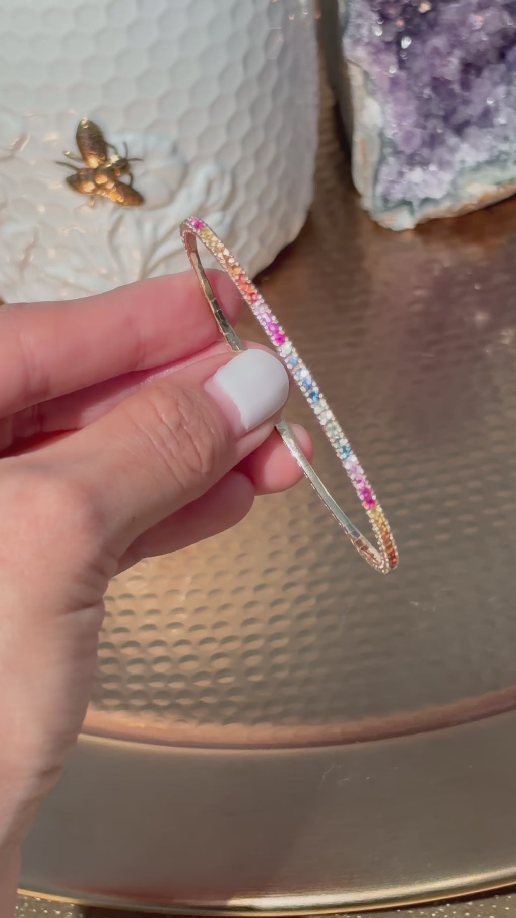 Flexible Multi Colored Sapphire Bangle Bracelet in 14K Yellow Gold – 1.71 CTW Natural Sapphires