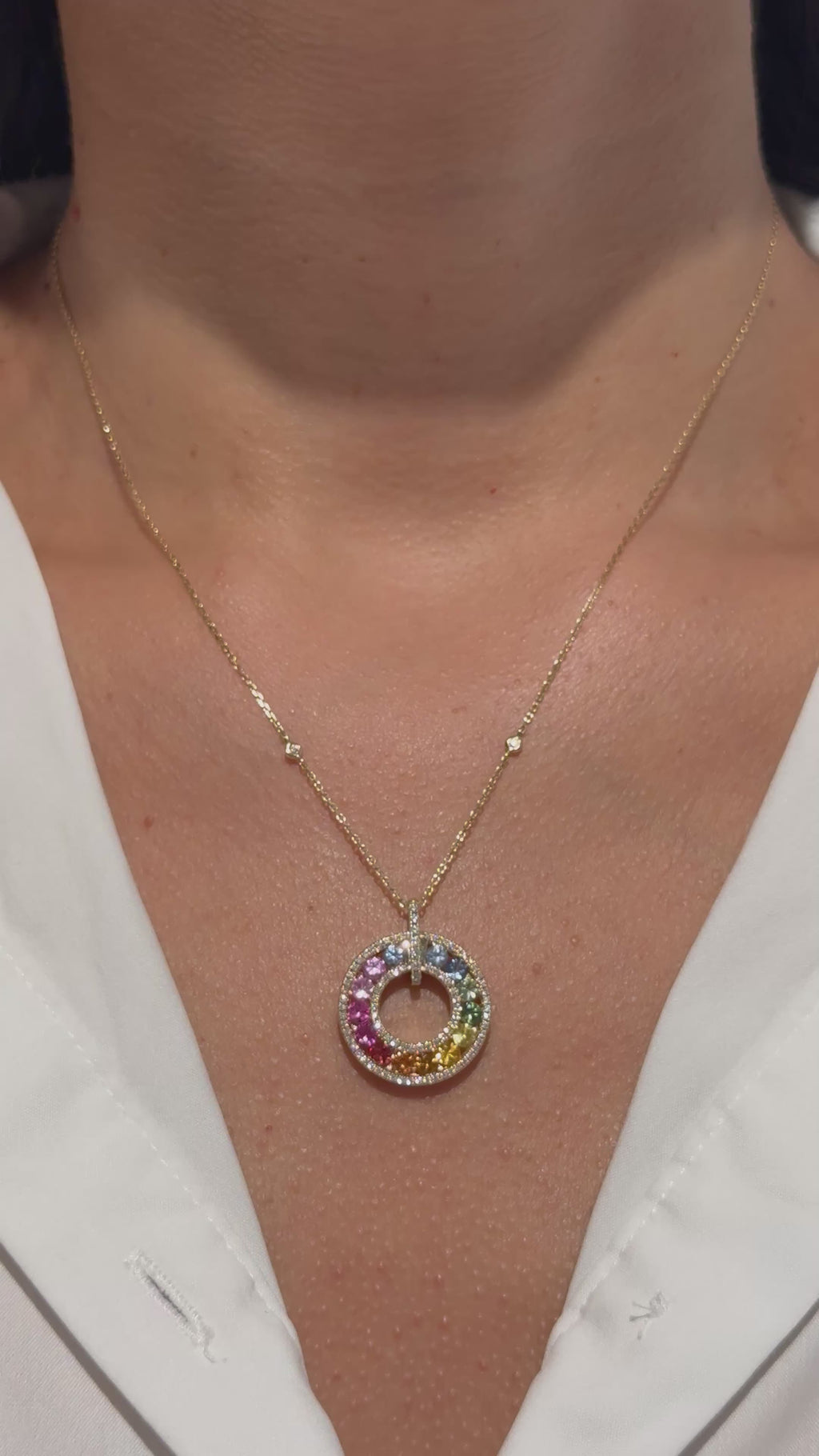 Rainbow Sapphire & Diamond Necklace in 14K Yellow Gold – Colorful Fine Jewelry