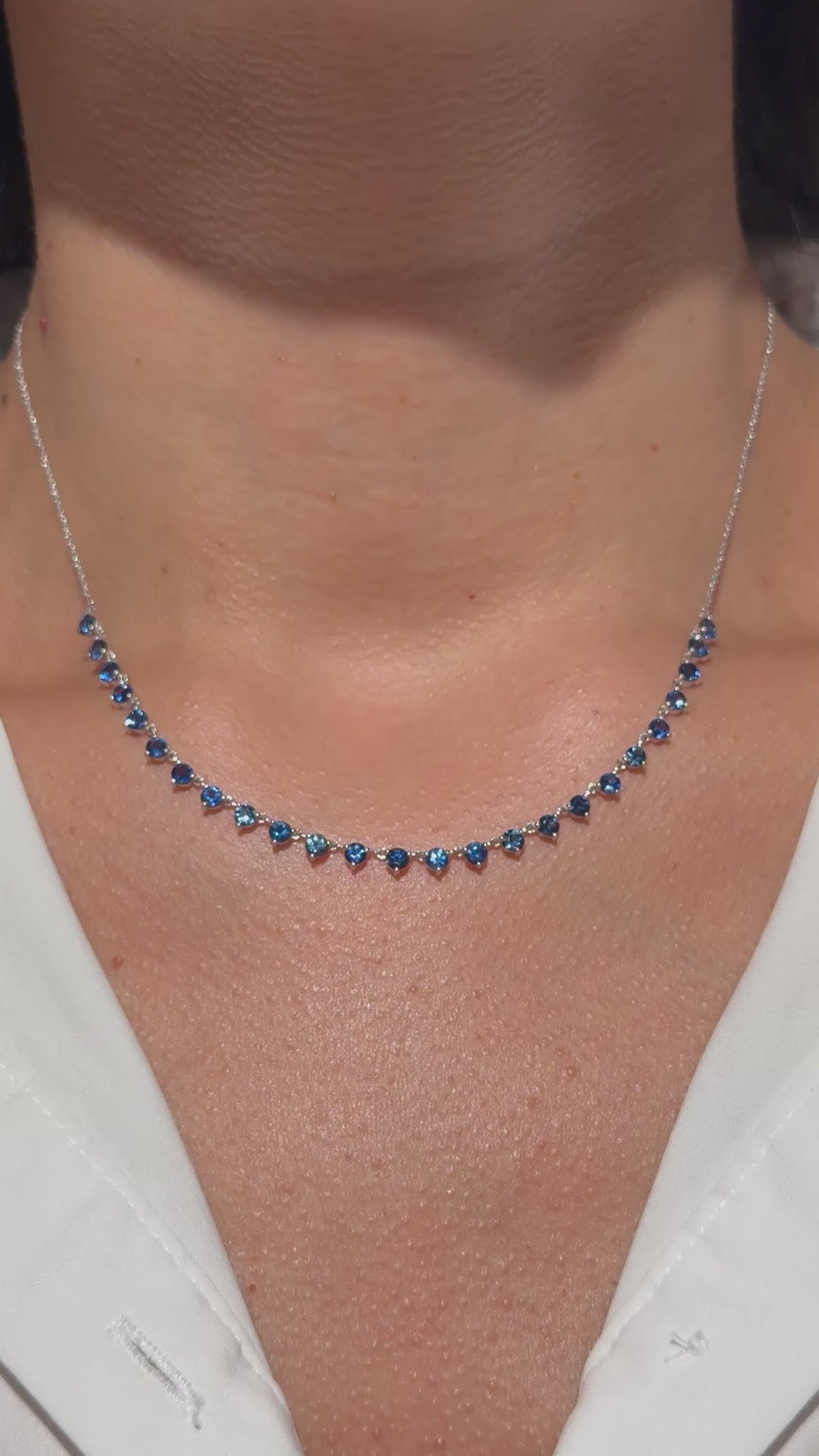 Blue Sapphire Station Necklace in 14K White Gold – 2.49 CTW Natural Blue Sapphires